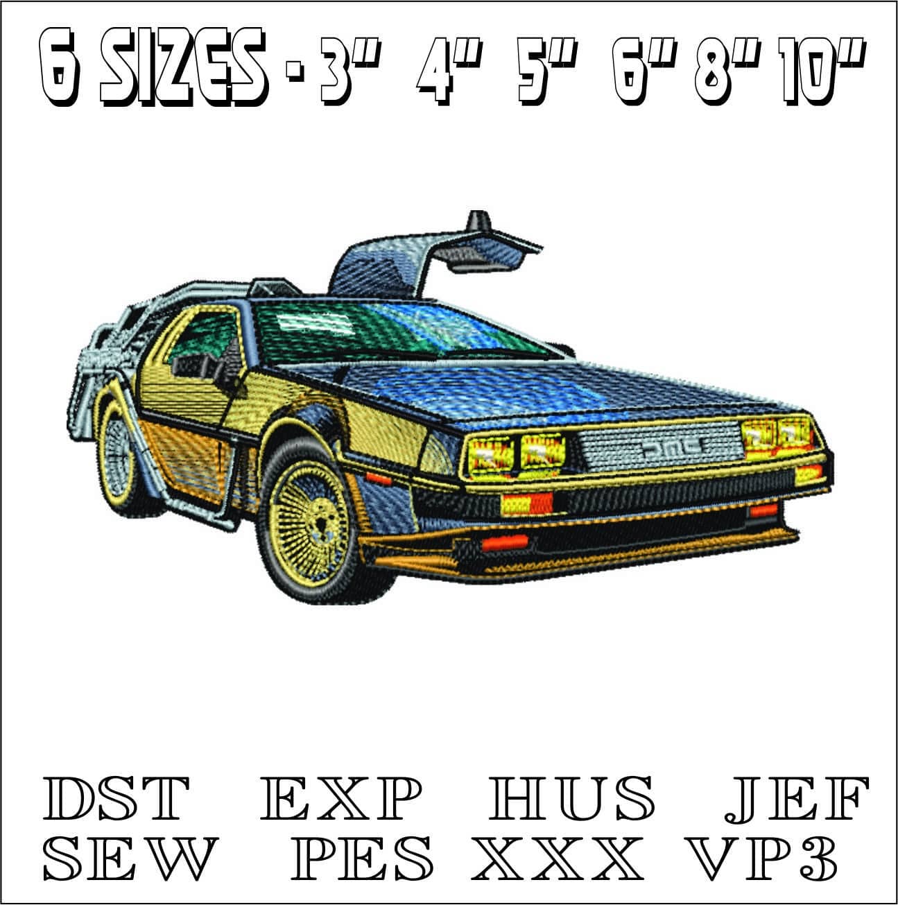 DeLorean DMC- Swoosh - Nike Car embroidery design - instant download — view 2