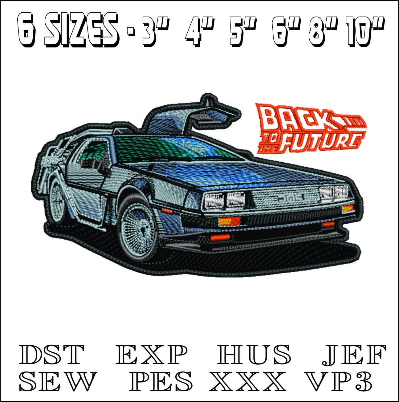 DeLorean DMC Grey- Back to the Future - Nike Car embroidery design - instant download — view 2
