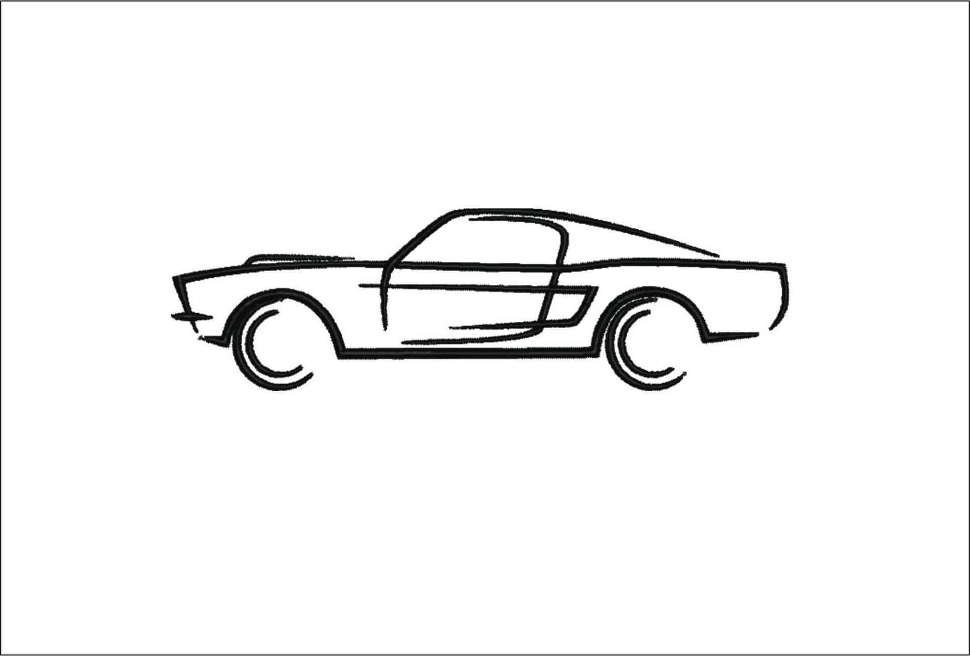 Mustang Fastback Line drawing - Swoosh - Nike Car embroidery design - instant download
