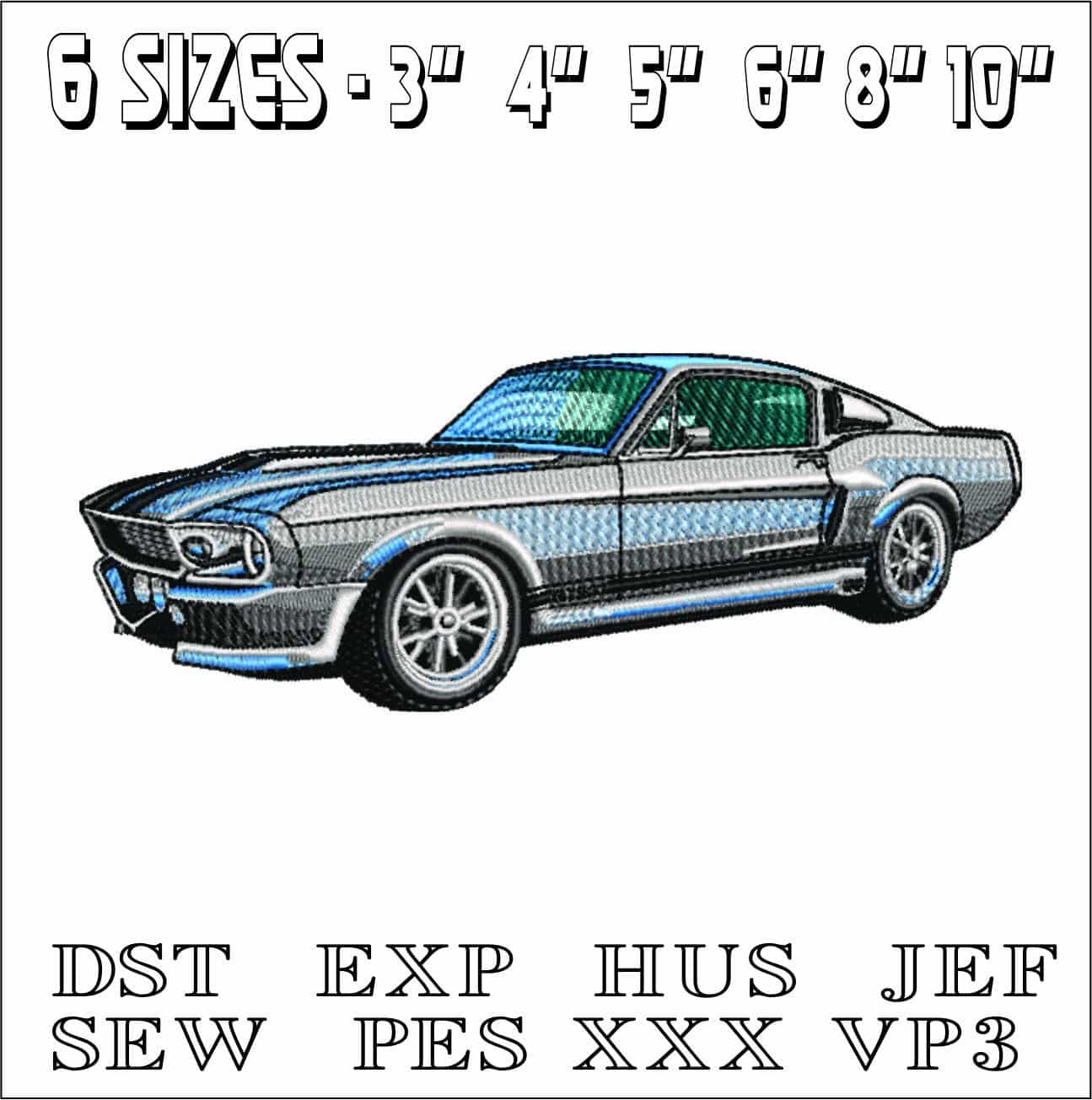 Ford Mustang GT500 - Eleanor Gone in 60 Seconds - Swoosh - Nike Car embroidery design - instant download — view 2