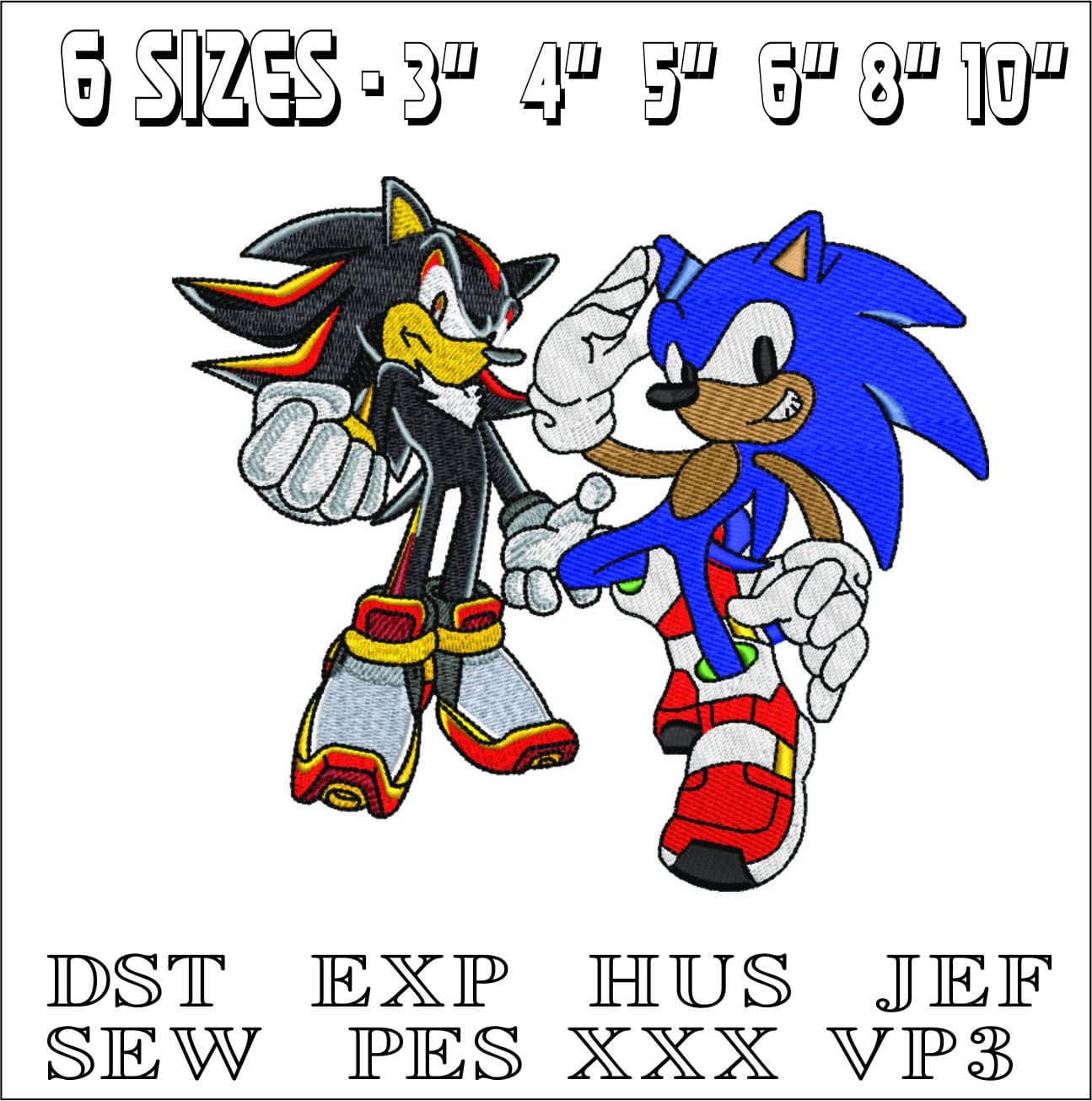 Sonic and Shadow the Hedgehog - Nike embroidery design file - instant download — view 2