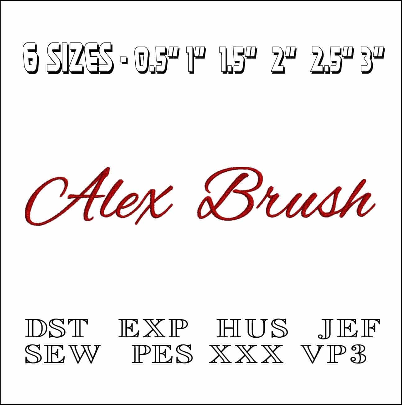 Alex Brush Font Embroidery Font Set - 0.5" 1" 1.5" 2" 2.5" 3"  - Machine Embroidery Alphabet Font - instant download — view 2