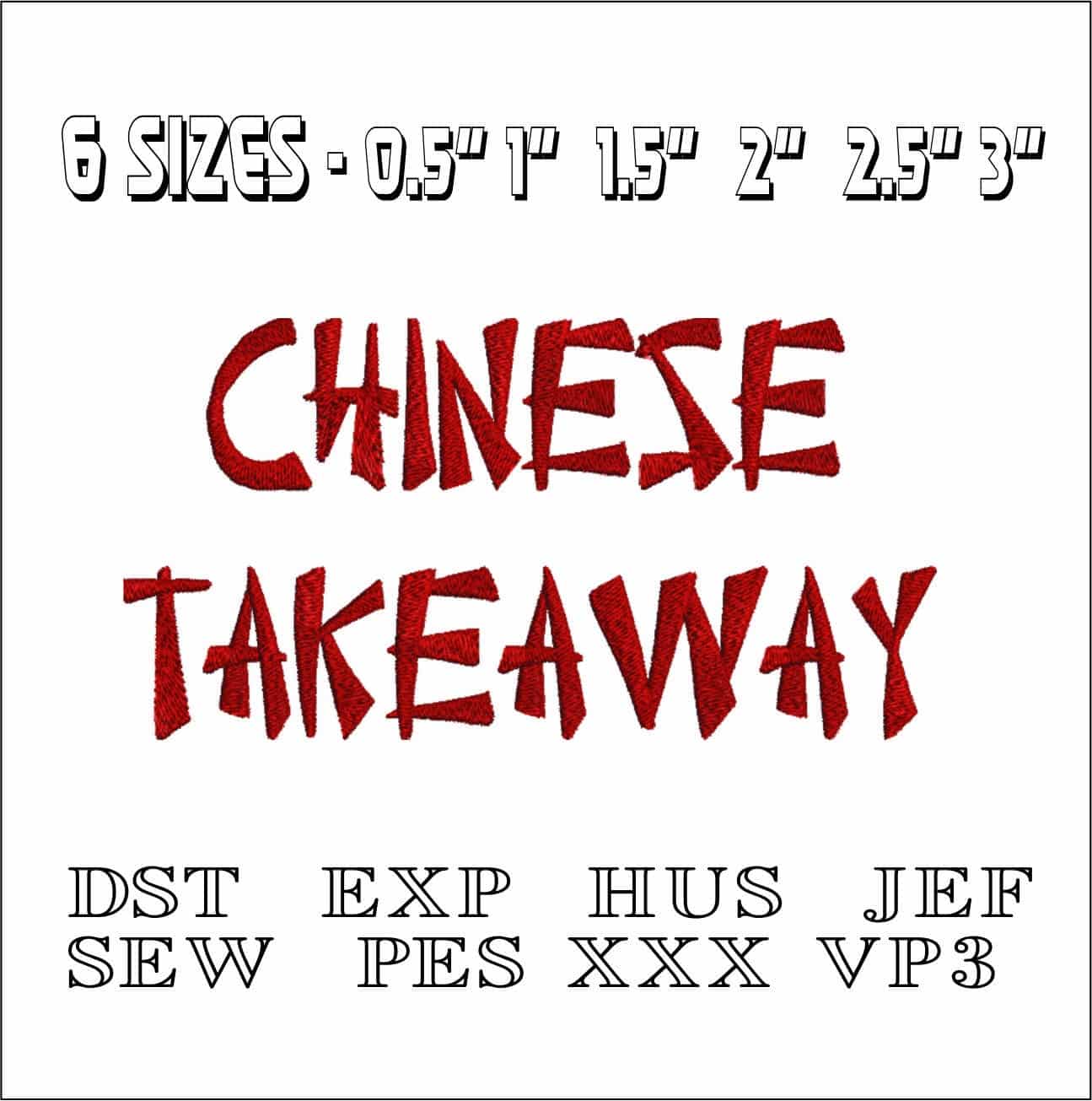 Chinese Takeaway Font Embroidery Font Set - 0.5" 1" 1.5" 2" 2.5" 3"  - Machine Embroidery Alphabet Font - instant download — view 2