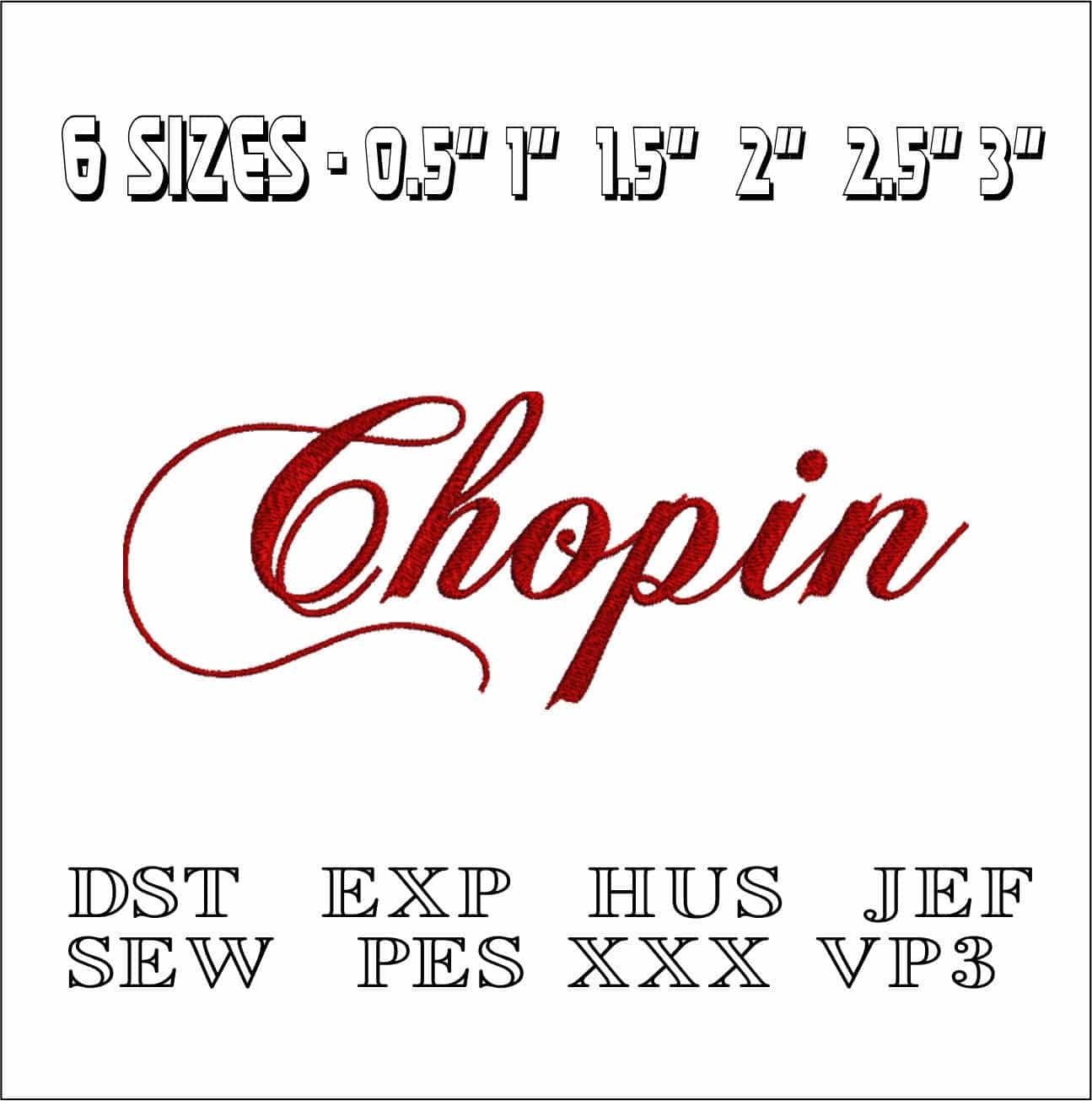Chopin Font Embroidery Font Set - 0.5" 1" 1.5" 2" 2.5" 3"  - Machine Embroidery Alphabet Font - instant download — view 2