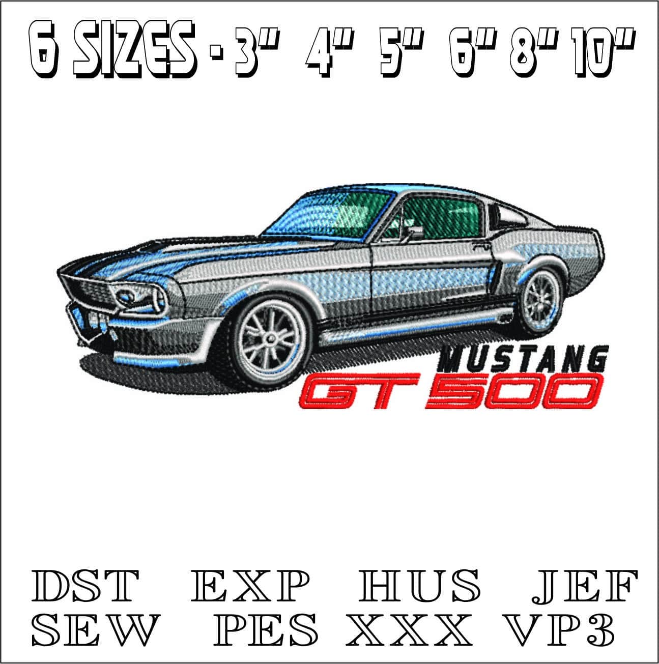 Ford Mustang GT500 Eleanor Gone in 60 Seconds - Swoosh - Nike Car embroidery design - instant download — view 2
