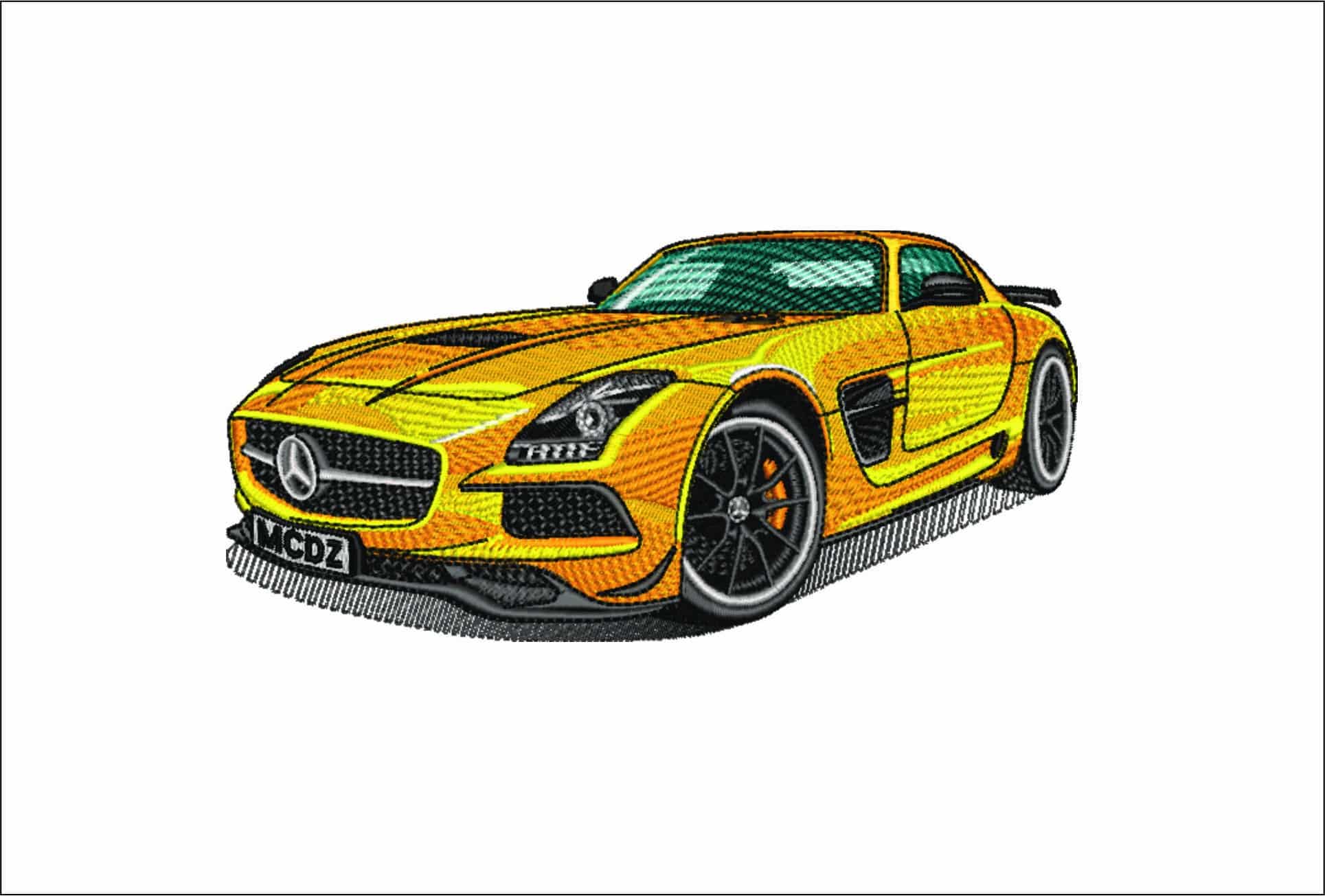 Mercedes SLS Yellow - Swoosh - Nike Car embroidery design - instant download