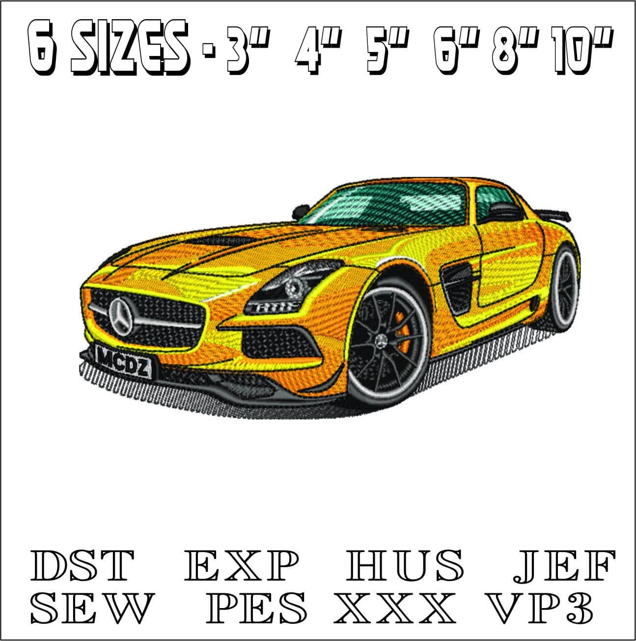 Mercedes SLS Yellow - Swoosh - Nike Car embroidery design - instant download — view 2