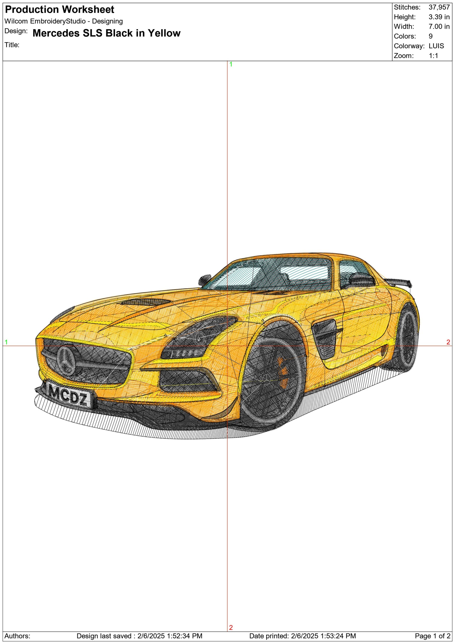 Mercedes SLS Yellow - Swoosh - Nike Car embroidery design - instant download — view 3