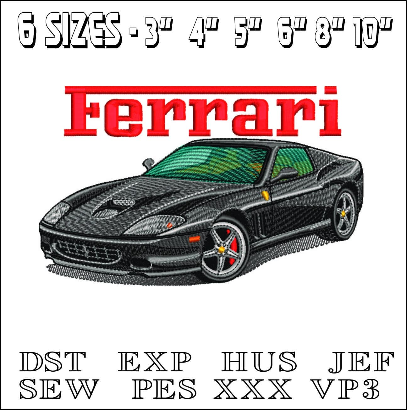 Ferrari Maranello 550 with Name - Swoosh - Nike Car embroidery design - instant download — view 2