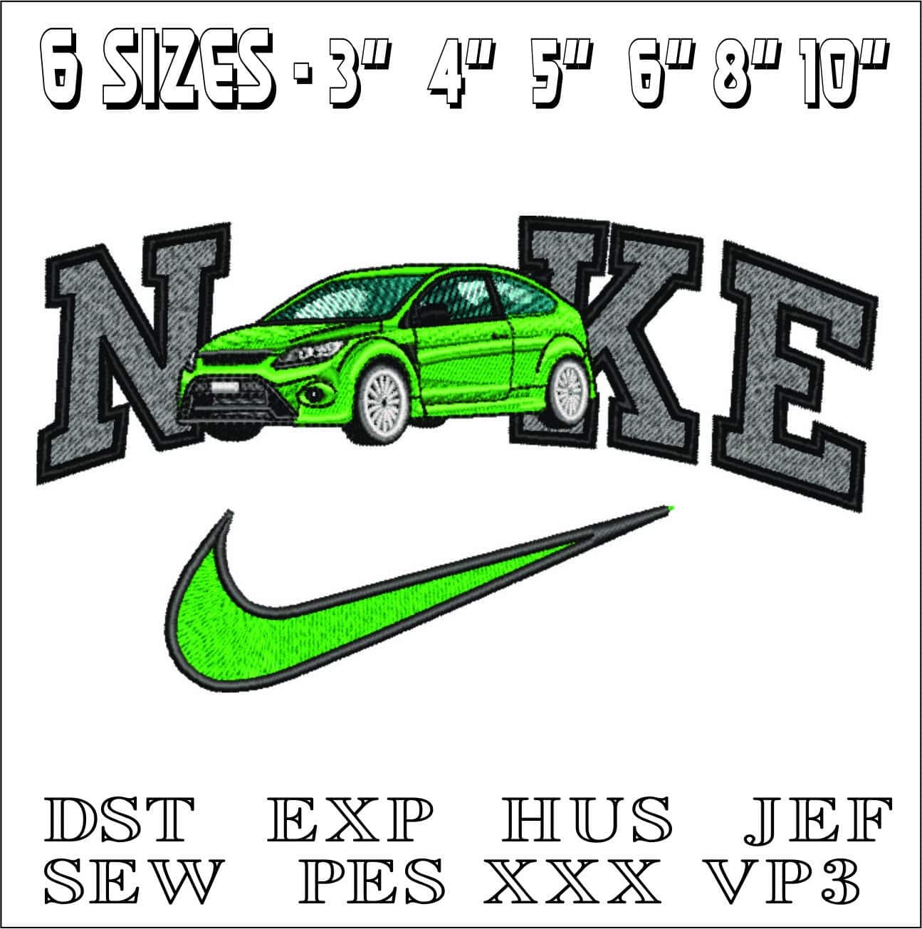 Nike Swoosh Ford Focus RS - Swoosh - Nike Car embroidery design - instant download — view 2
