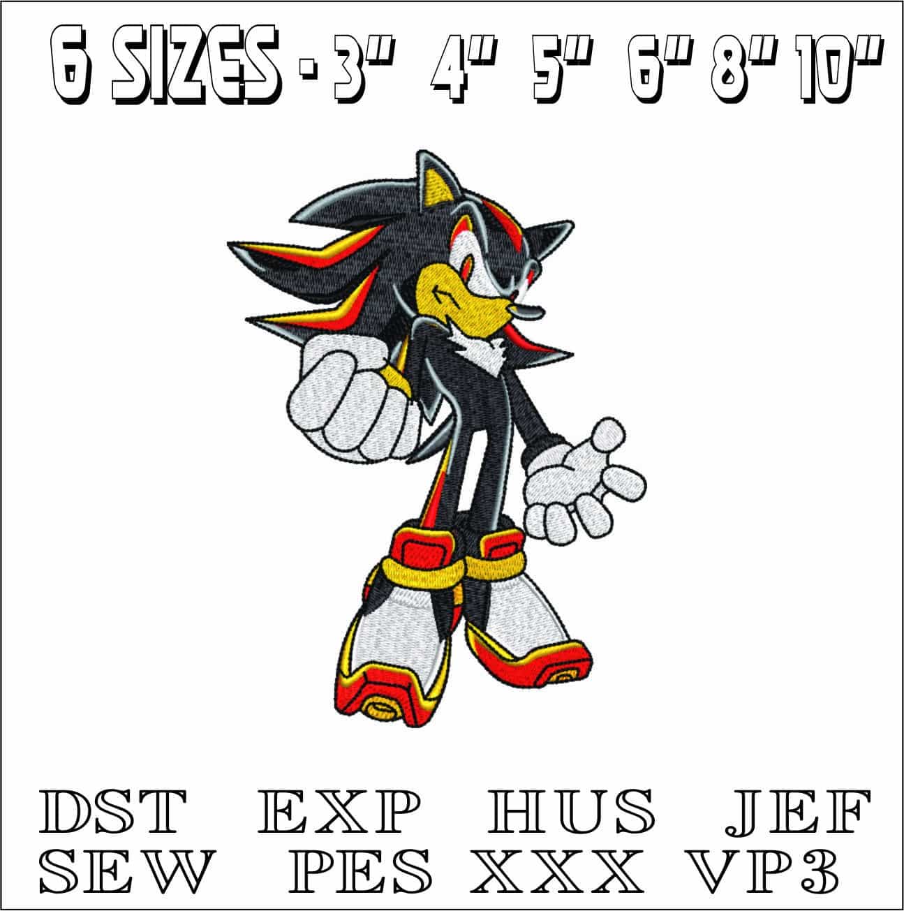 Shadow the Hedgehog Simple - Nike embroidery design file - instant download — view 2