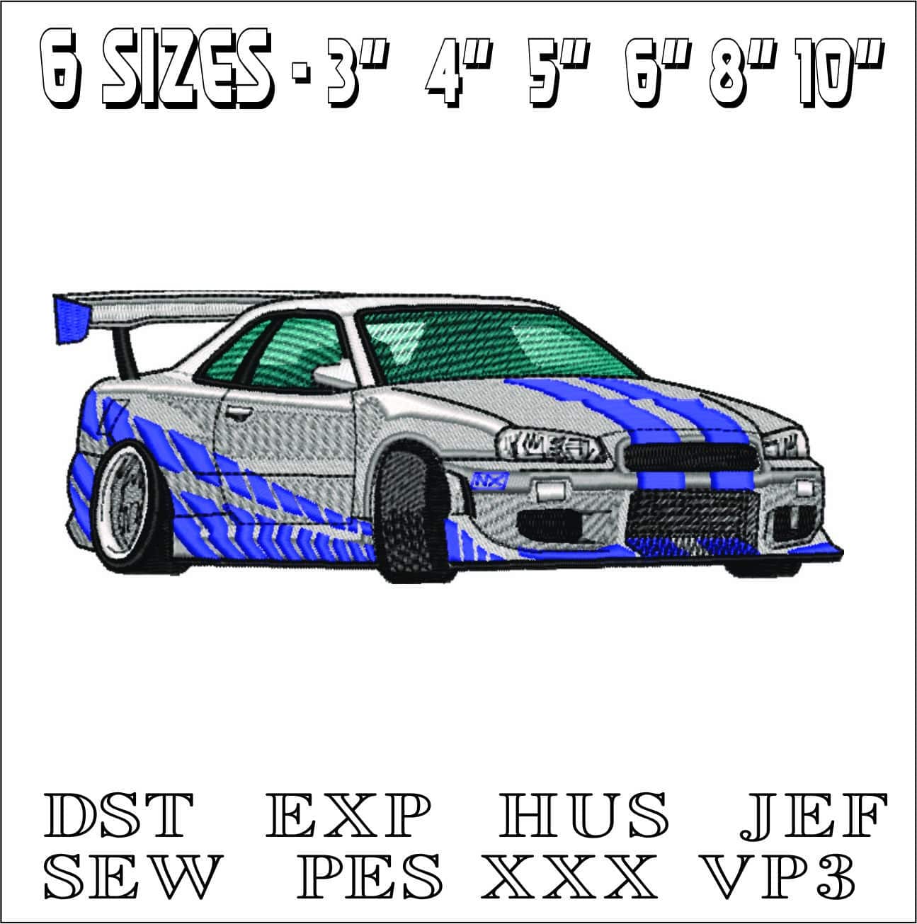 Nissan Skyline R34 - Swoosh - Nike Car embroidery design - instant download — view 2