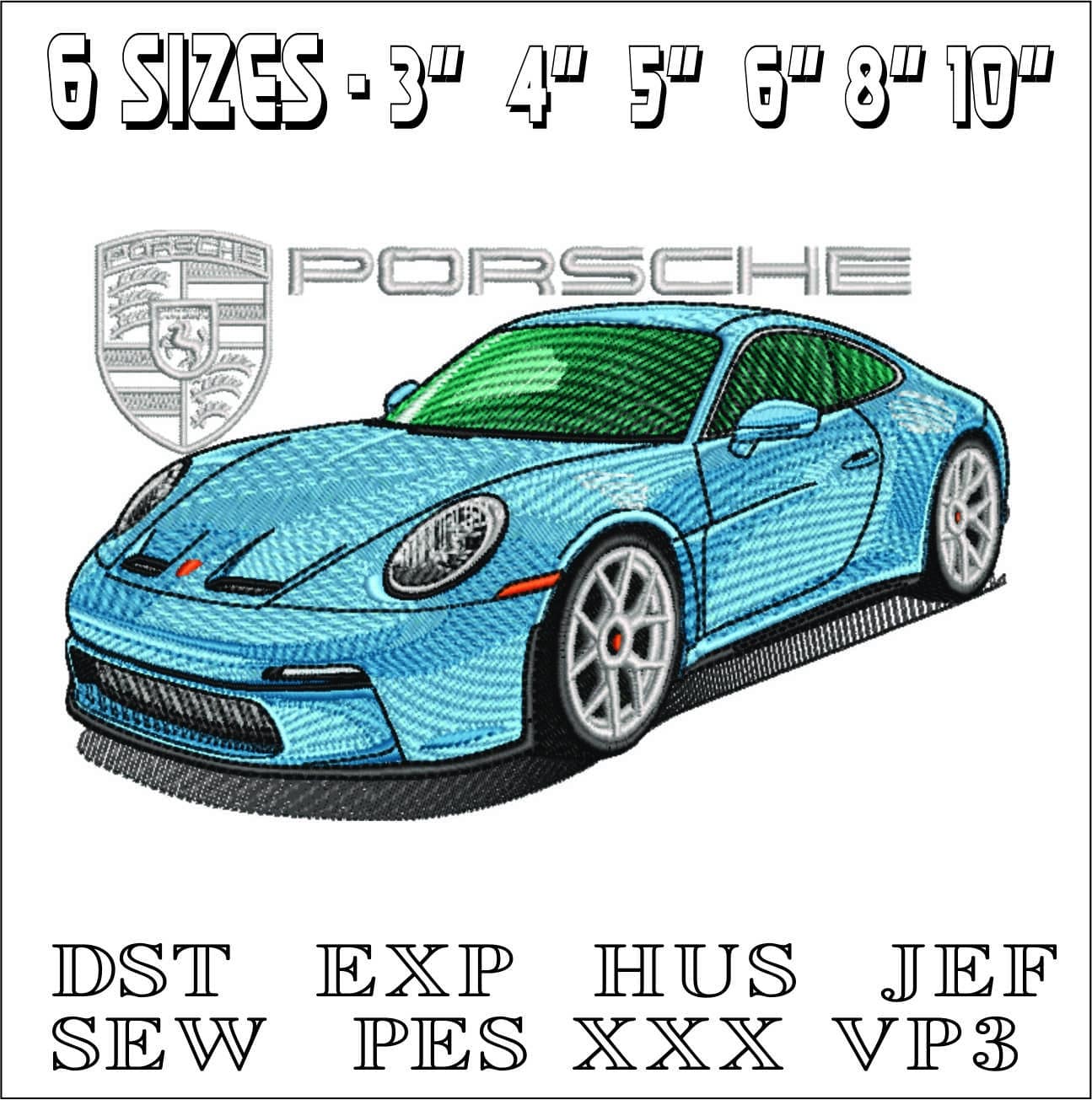 Porsche 911 Blue with Logo - Swoosh - Nike Car embroidery design - instant download — view 2