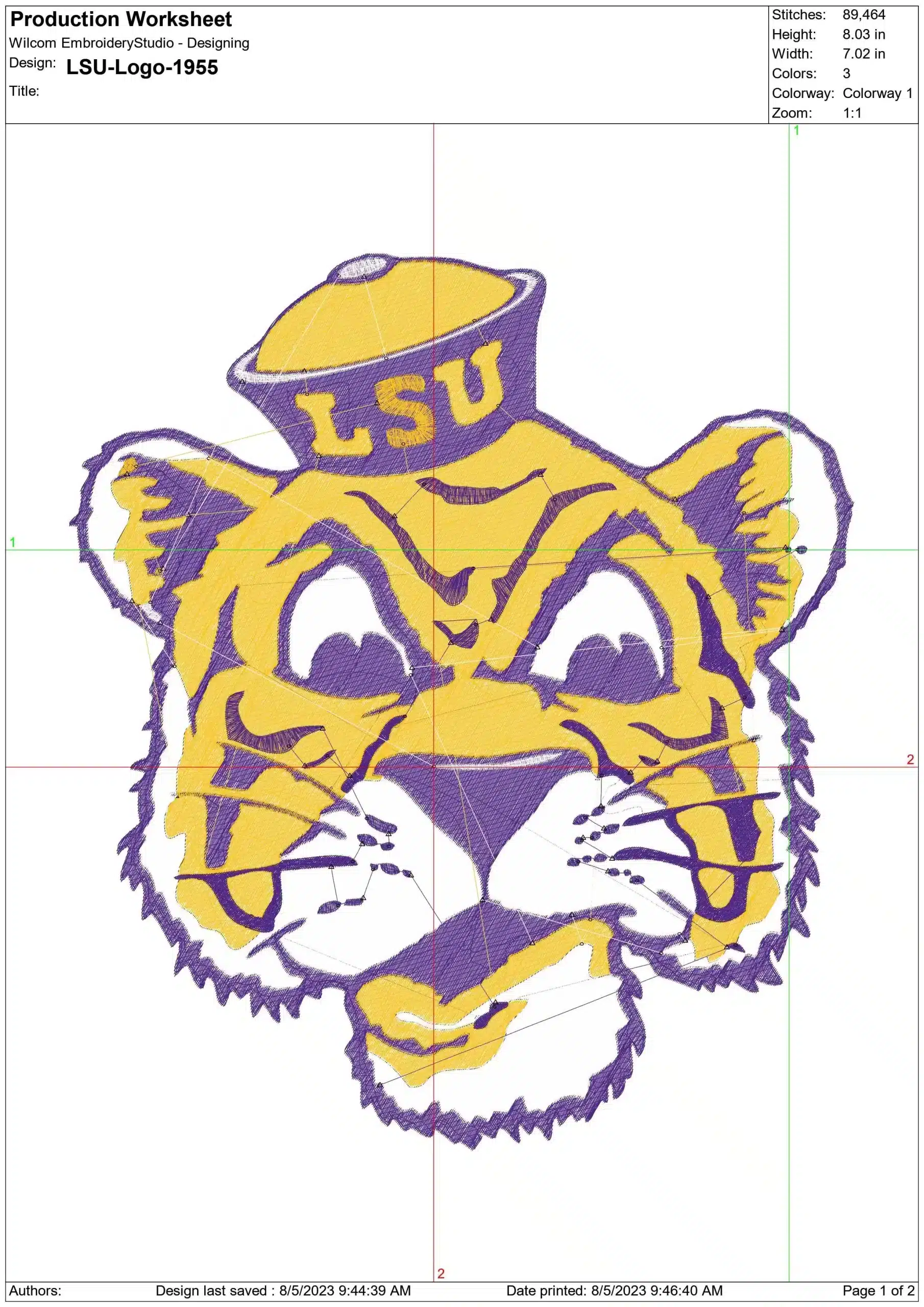 LSU Fighting Tigers 1955 embroidery design - Louisiana State University  Logo 1.5 to 2.5 sizes — view 2