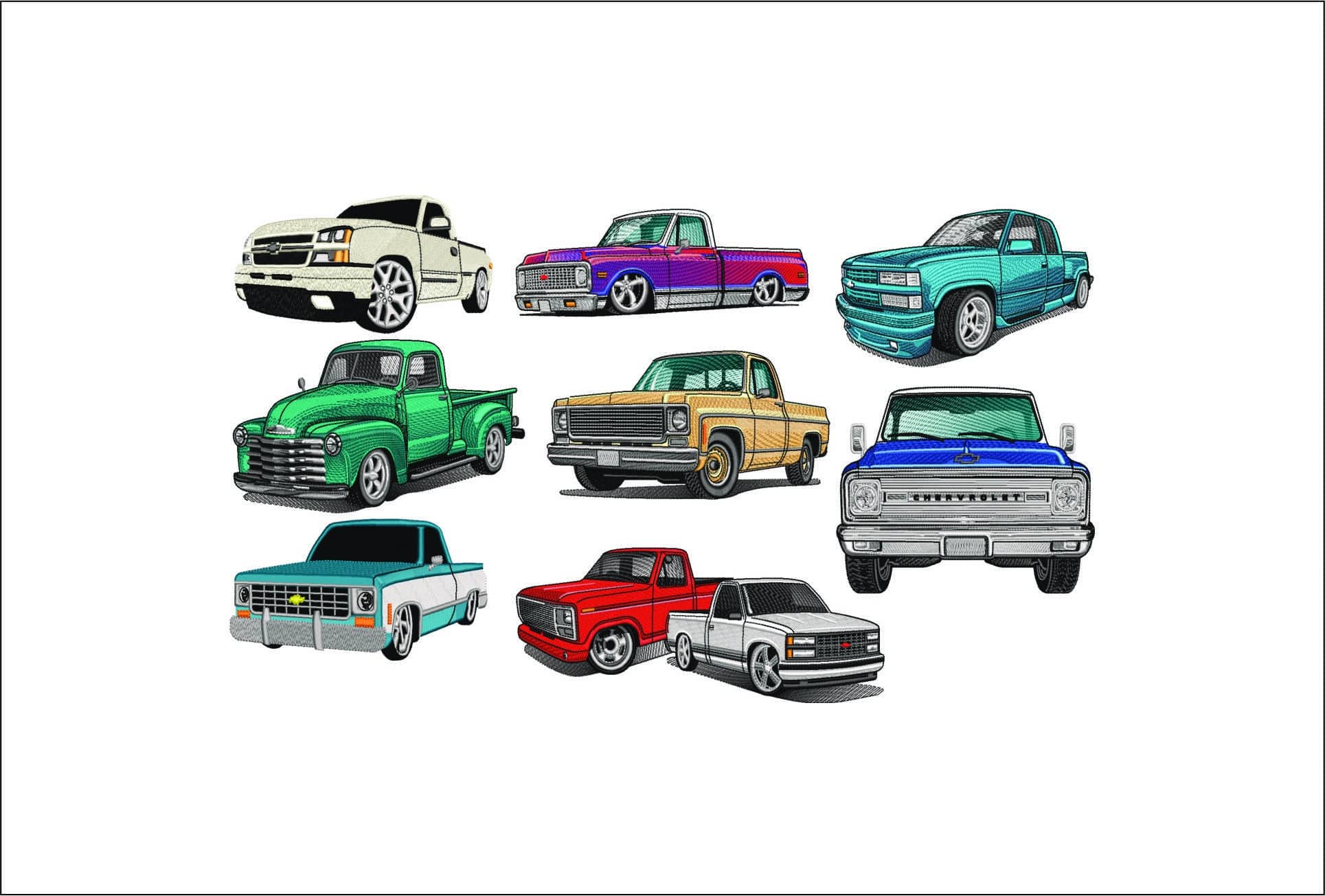 8 Chevy Trucks Package - Nike Car embroidery design file - instant download