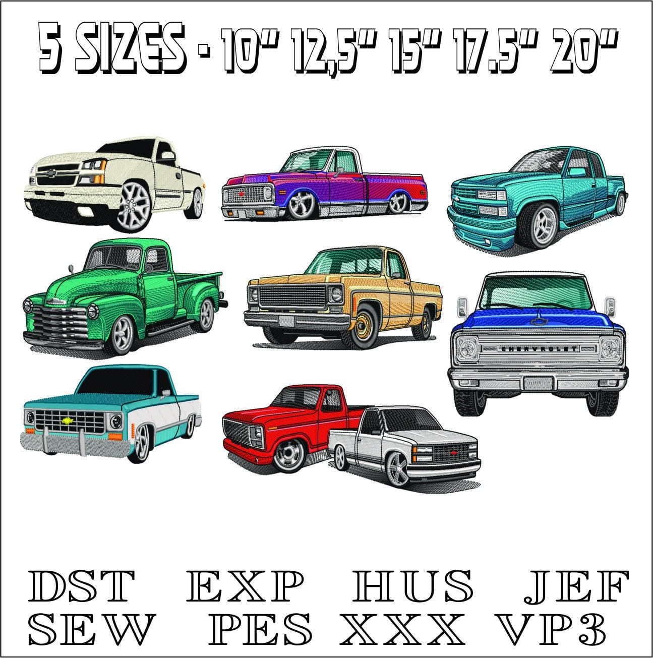 8 Chevy Trucks Package - Nike Car embroidery design file - instant download — view 2