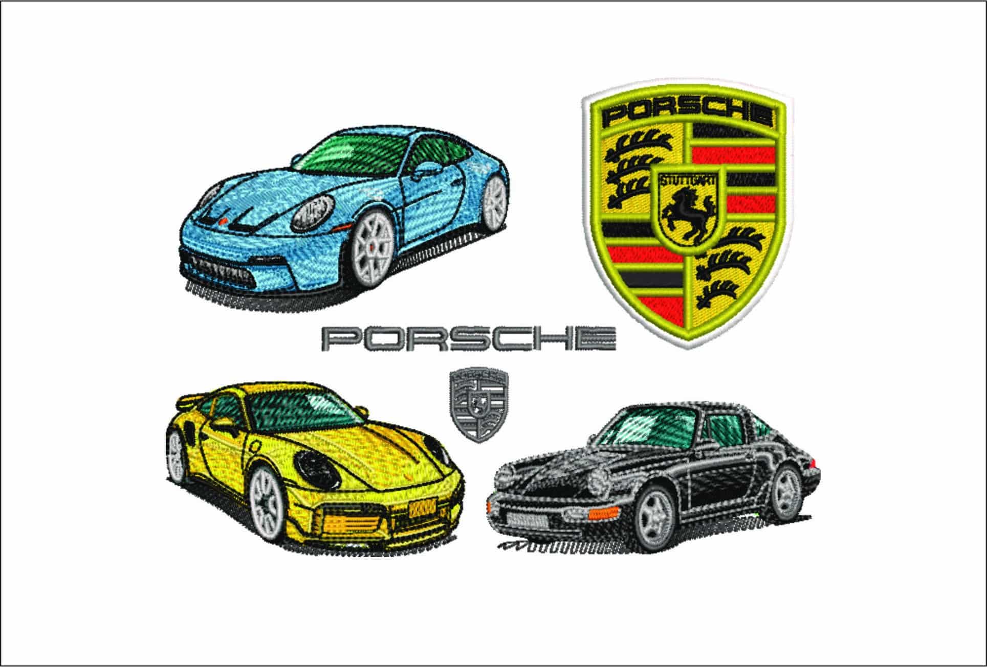 Porsche 911 Package with 3 cars and Logo - Swoosh - Nike Car embroidery design - instant download