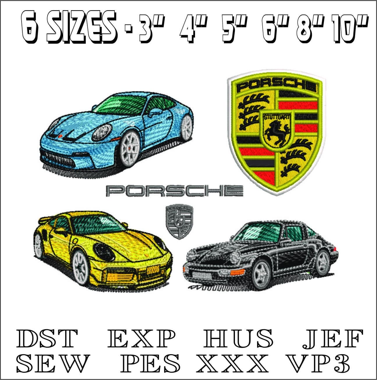 Porsche 911 Package with 3 cars and Logo - Swoosh - Nike Car embroidery design - instant download — view 2