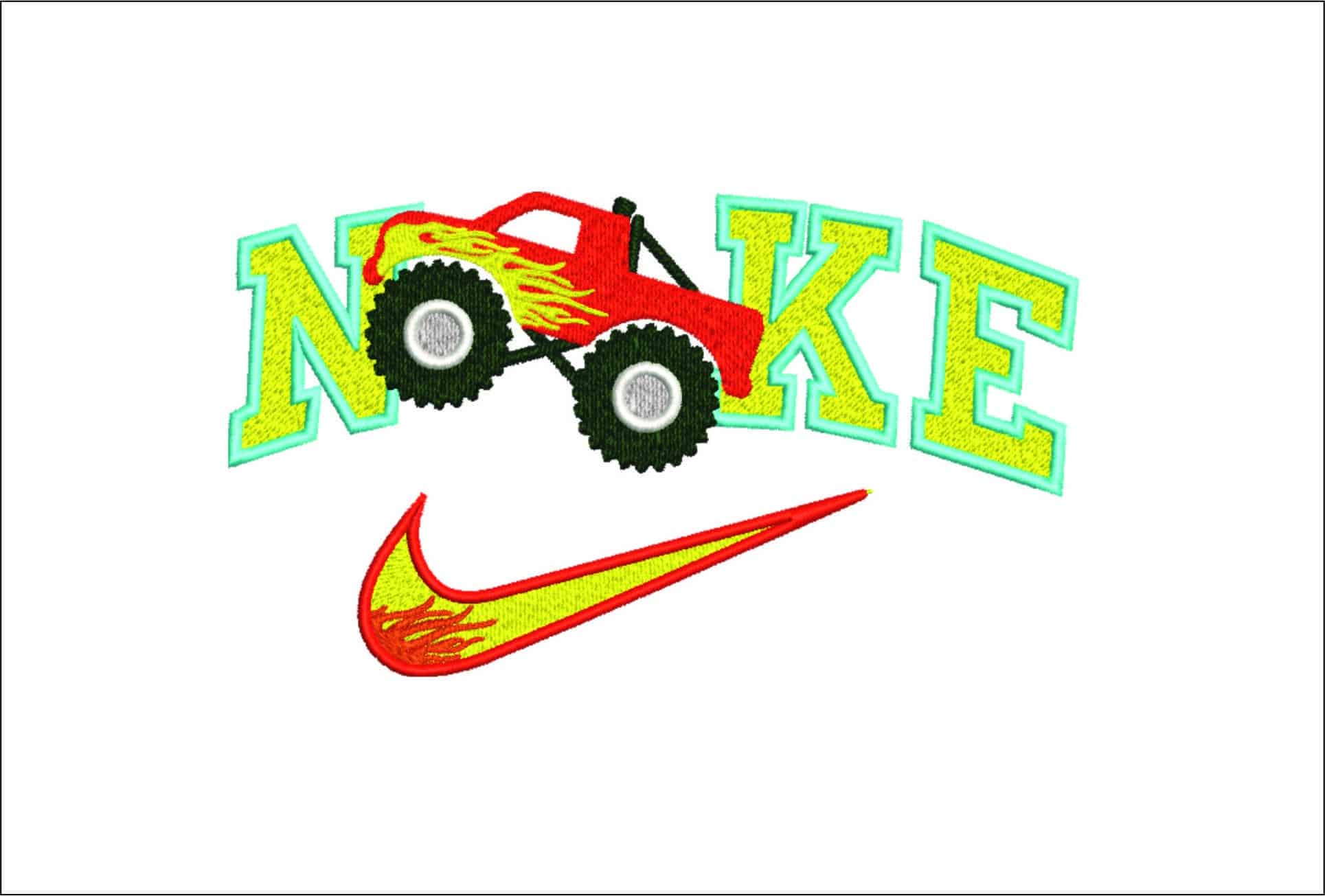 Nike Swoosh Monster Truck Jumping - Nike Car embroidery design file - instant download
