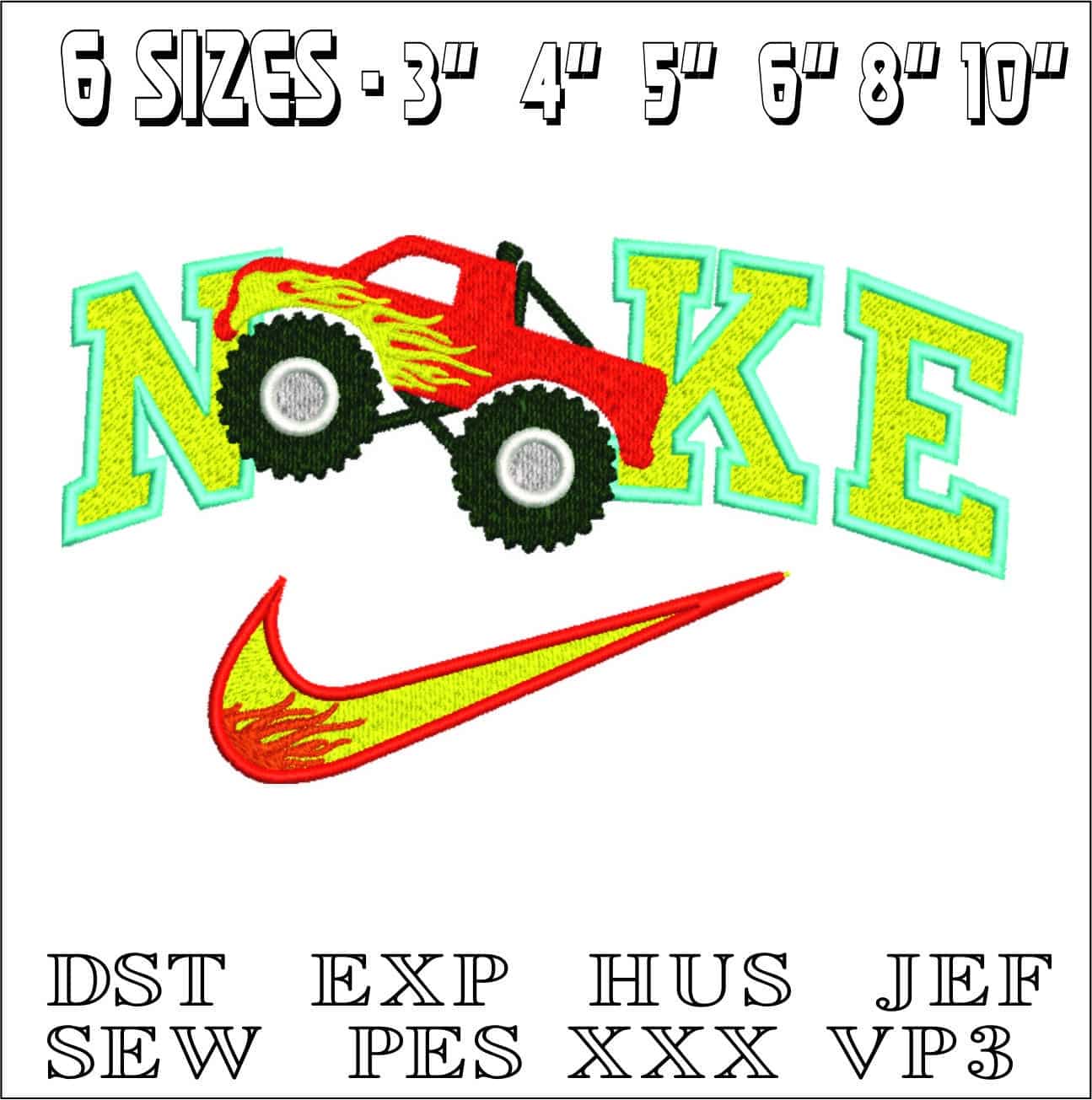 Nike Swoosh Monster Truck Jumping - Nike Car embroidery design file - instant download — view 2