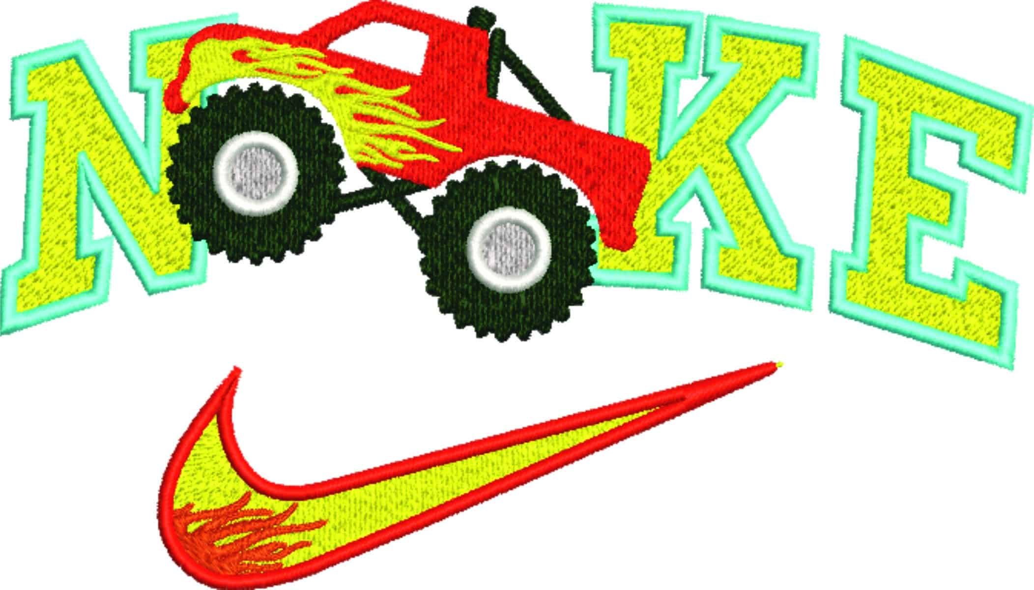 Nike Swoosh Monster Truck Jumping - Nike Car embroidery design file - instant download — view 4