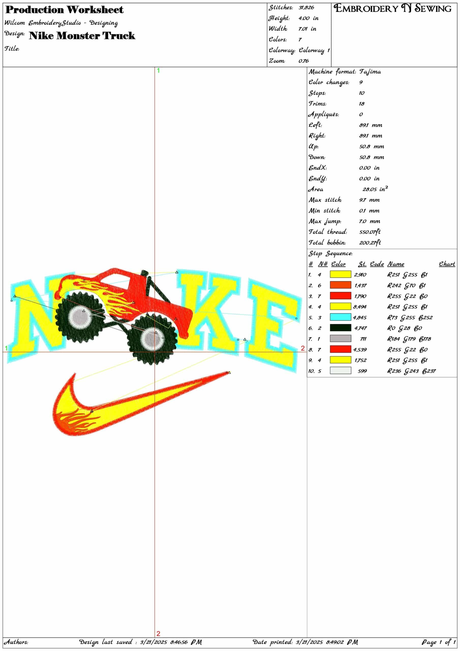 Nike Swoosh Monster Truck Jumping - Nike Car embroidery design file - instant download — view 3