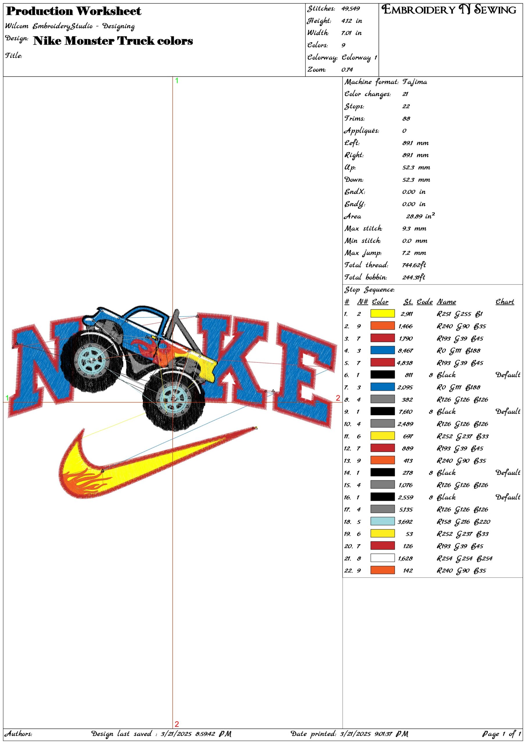 Nike Swoosh Monster Truck Color and Flames - Nike Car embroidery design file - instant download — view 3