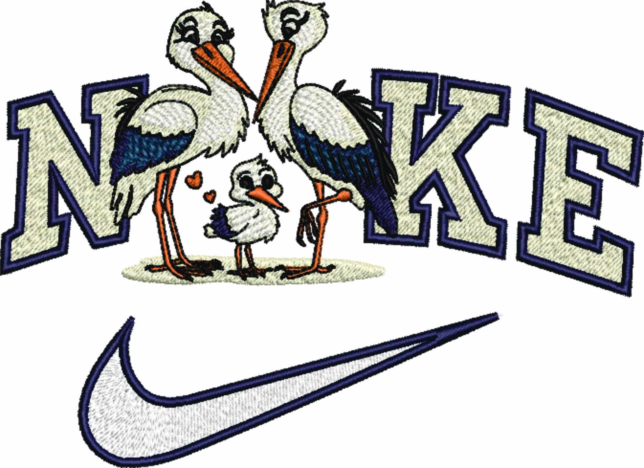 Nike Swoosh Stork Parents and Baby - Nike embroidery design file - instant download — view 4