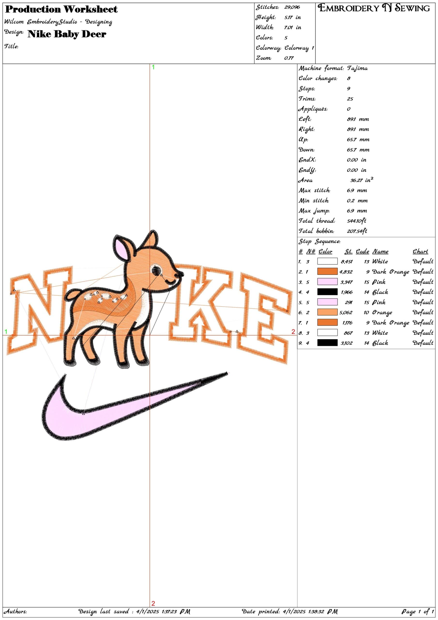 Nike Swoosh Baby Deer- Nike embroidery design file - instant download — view 3