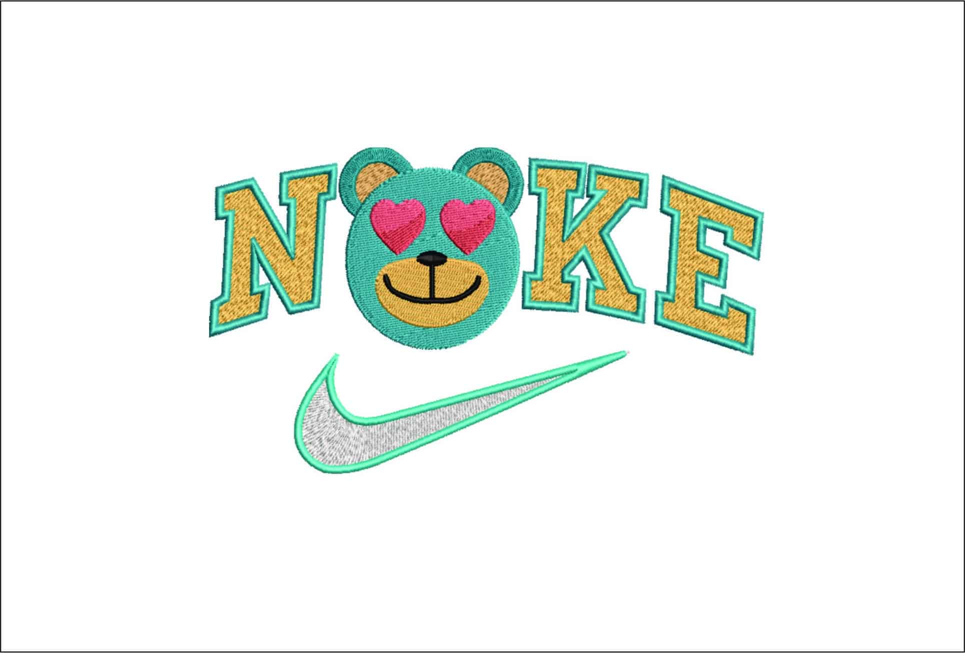 Nike Swoosh Bear Face Love Heart Eyes - Nike embroidery design file - instant download