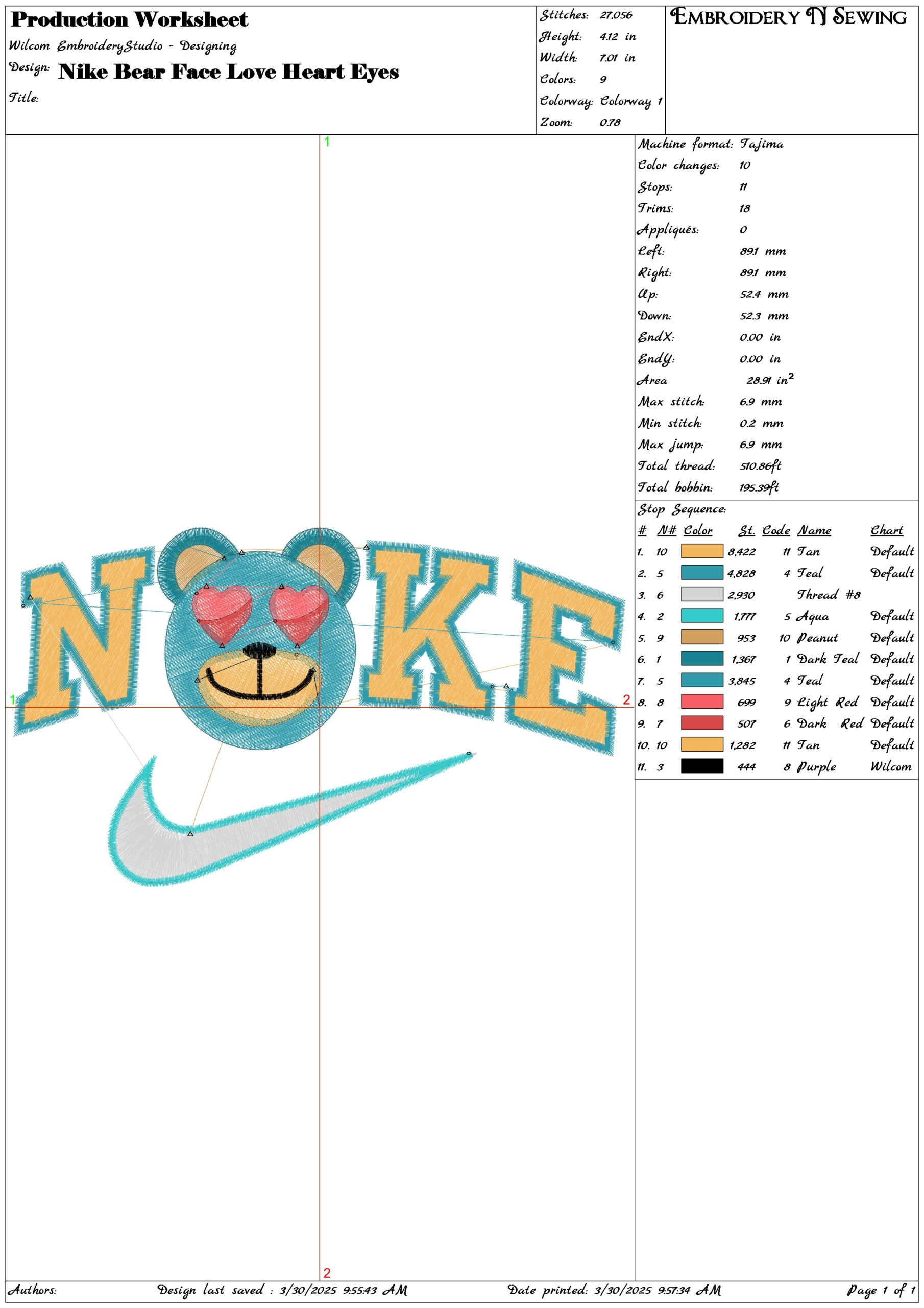 Nike Swoosh Bear Face Love Heart Eyes - Nike embroidery design file - instant download — view 3