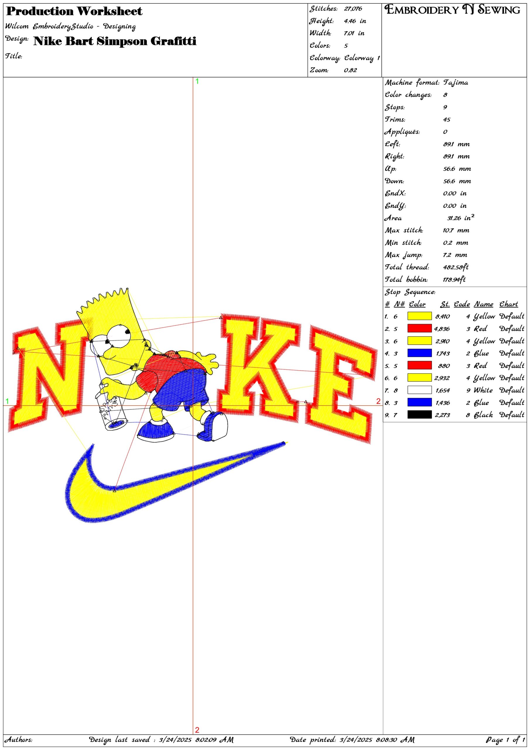 Nike Swoosh Bart Simpson Grafitti- Nike embroidery design file - instant download — view 3