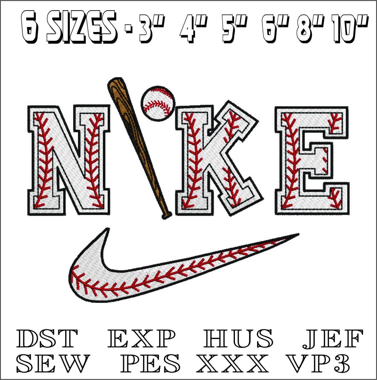Nike Swoosh Baseball- Nike embroidery design file - instant download — view 2