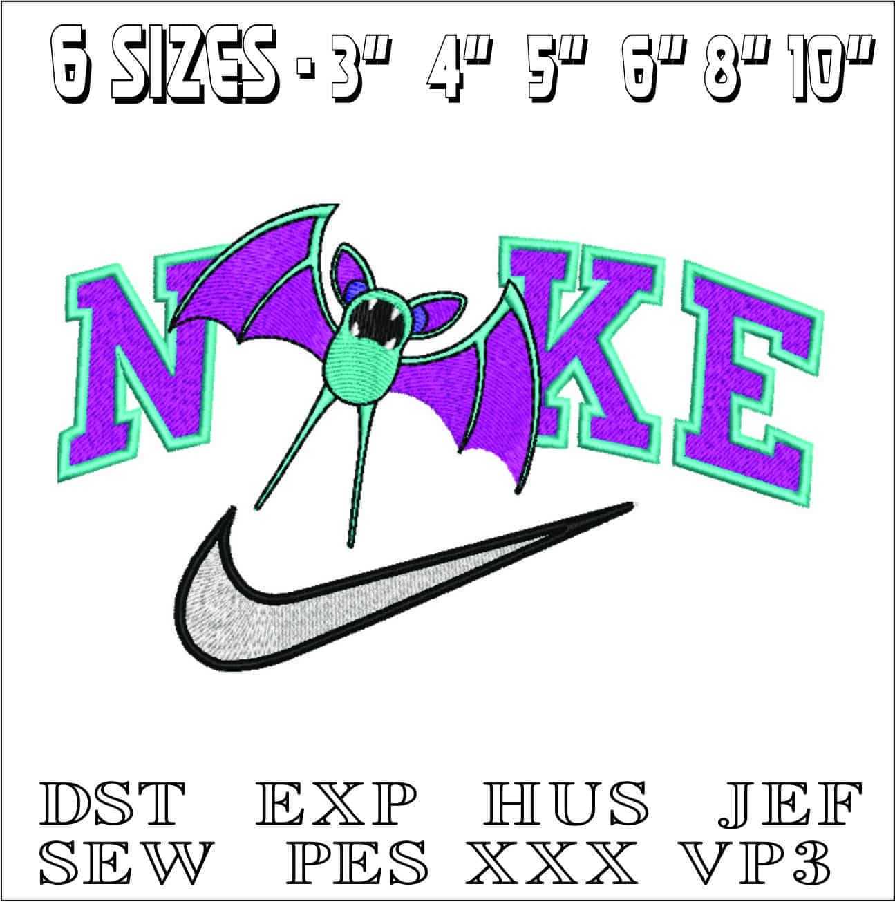 Nike Swoosh Bat Childrens- Nike embroidery design file - instant download — view 2