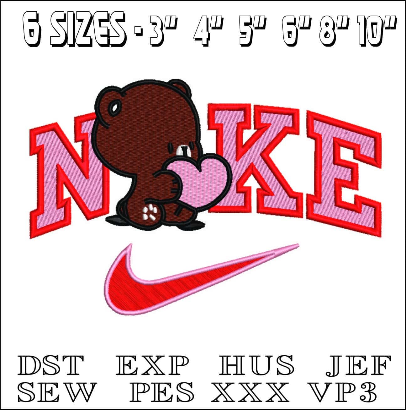 Nike Swoosh Bear With Heart- Nike embroidery design file - instant download — view 2