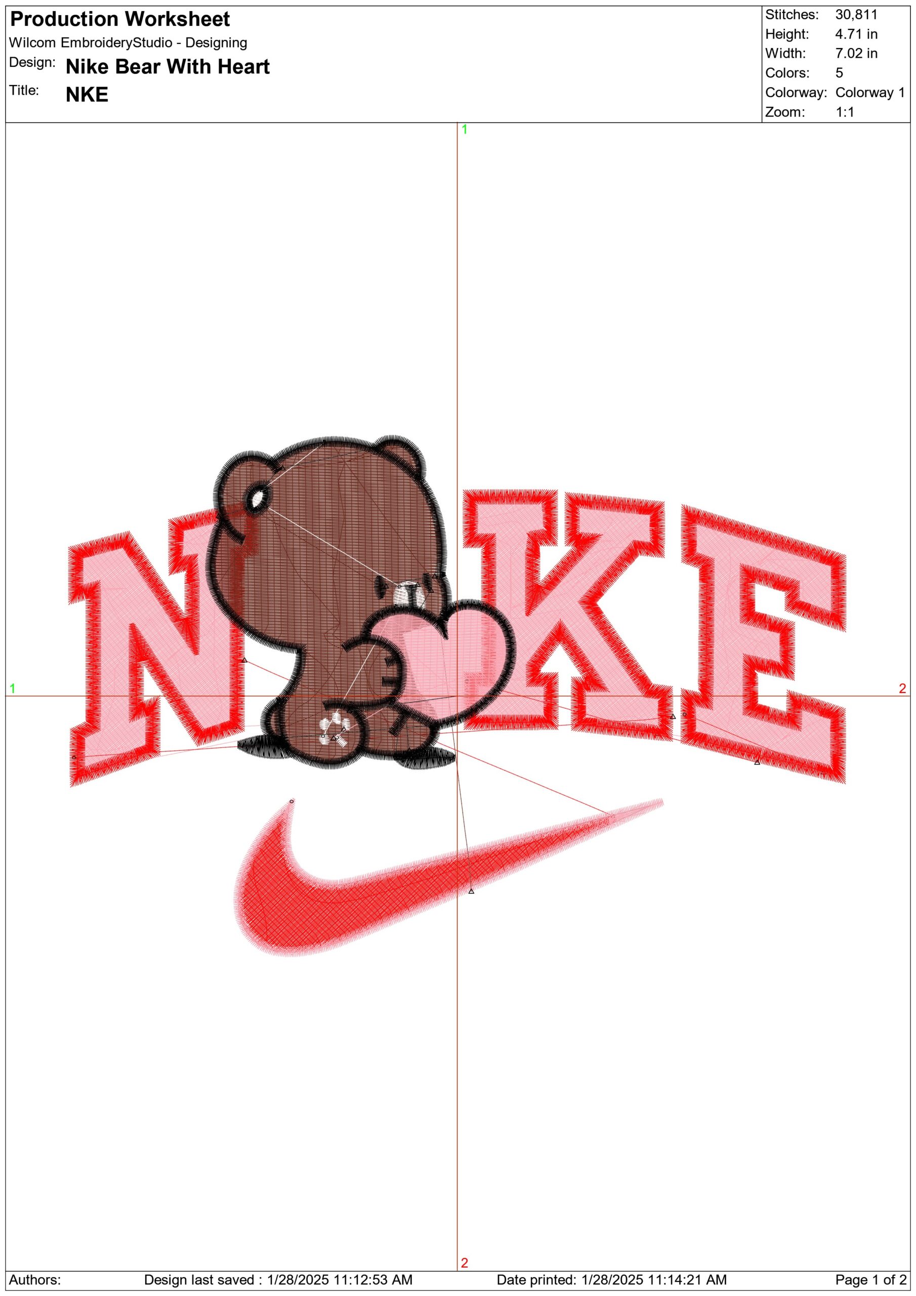 Nike Swoosh Bear With Heart- Nike embroidery design file - instant download — view 3