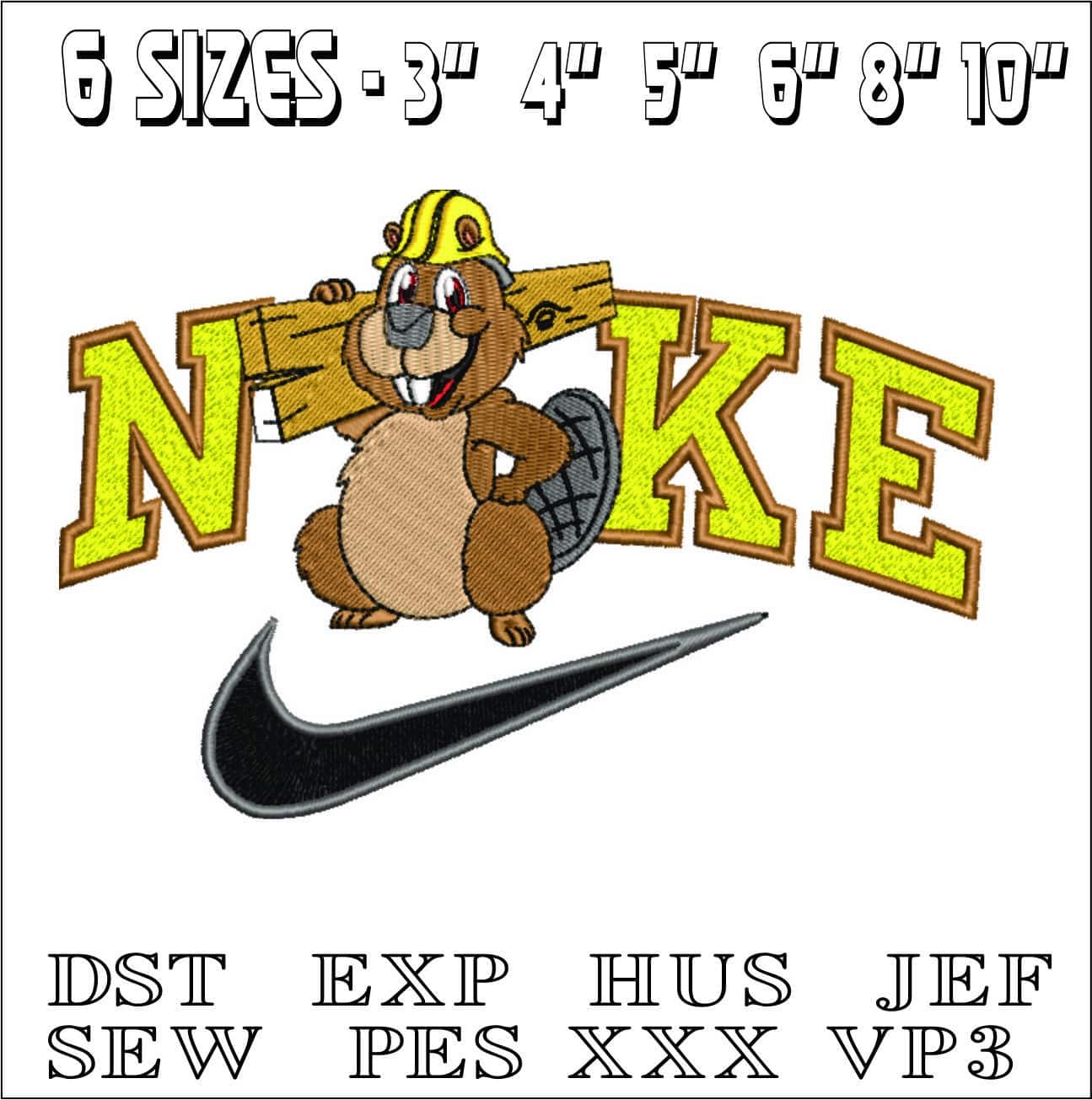 Nike Swoosh Beaver with Wood- Nike embroidery design file - instant download — view 2