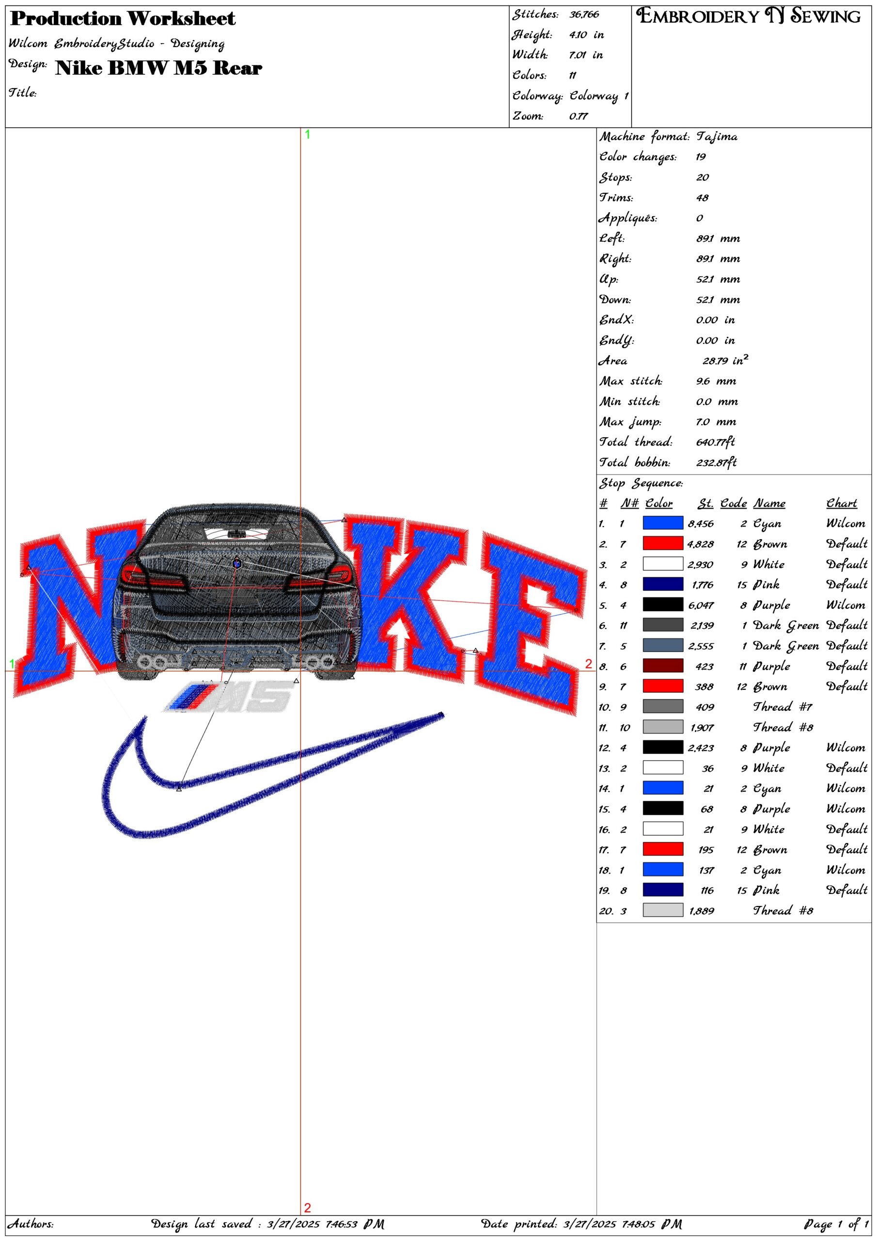 Nike Swoosh BMW M5 Rear- Nike embroidery design file - instant download — view 3