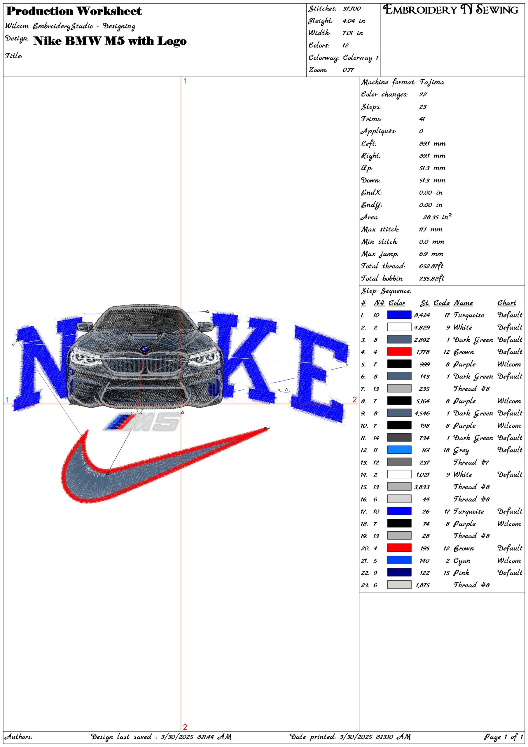 Nike Swoosh BMW M5 with Logo- Nike embroidery design file - instant download — view 3