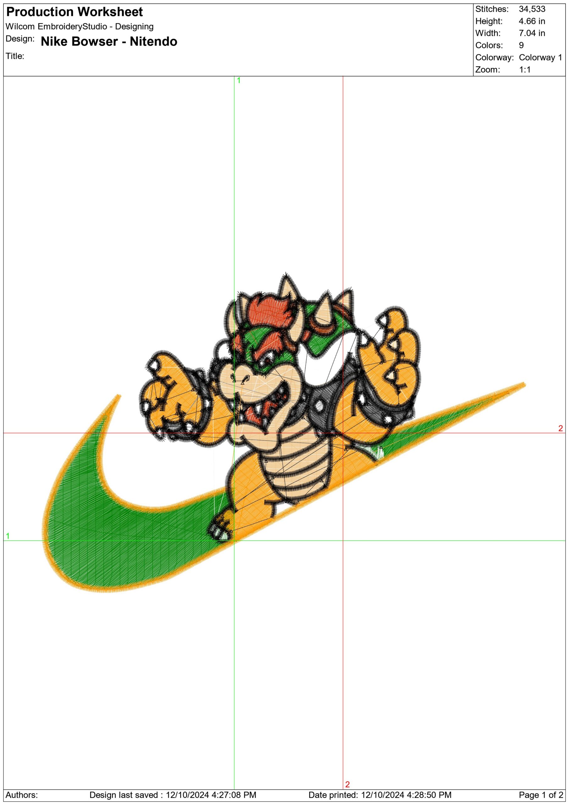 Nike Swoosh Bowser Nitendo- Nike embroidery design file - instant download — view 2