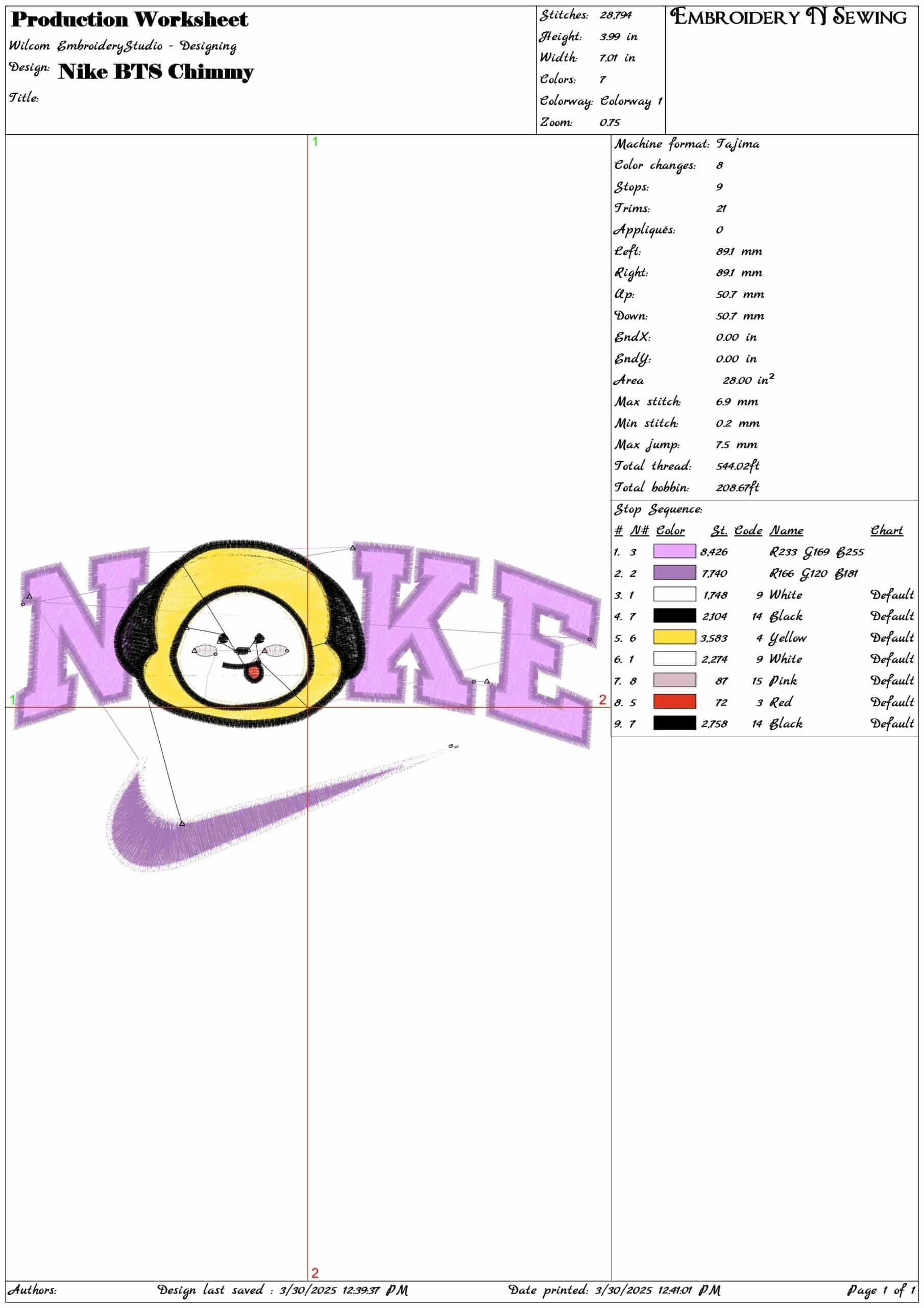 Nike Swoosh BTS Chimmy- Nike embroidery design file - instant download — view 3