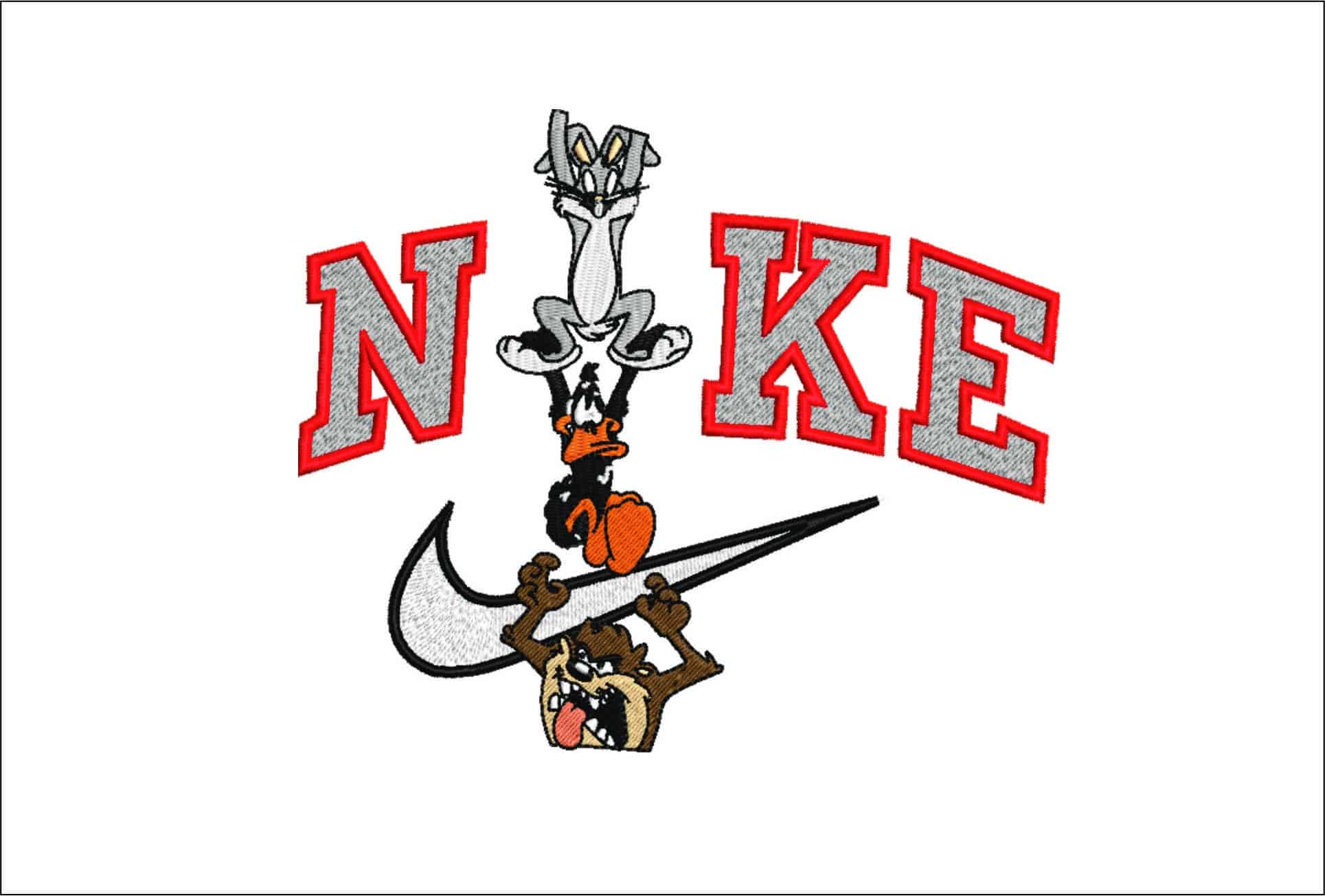 Nike Swoosh Buggs Daffy Taz Hanging- Nike embroidery design file - instant download