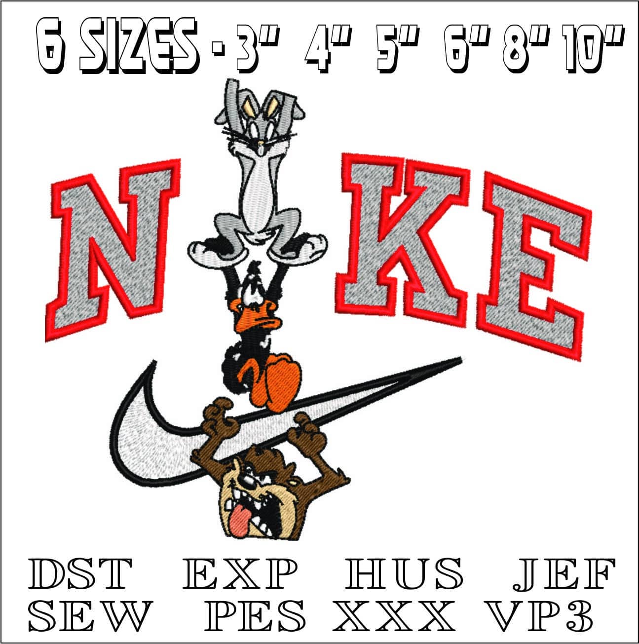 Nike Swoosh Buggs Daffy Taz Hanging- Nike embroidery design file - instant download — view 2