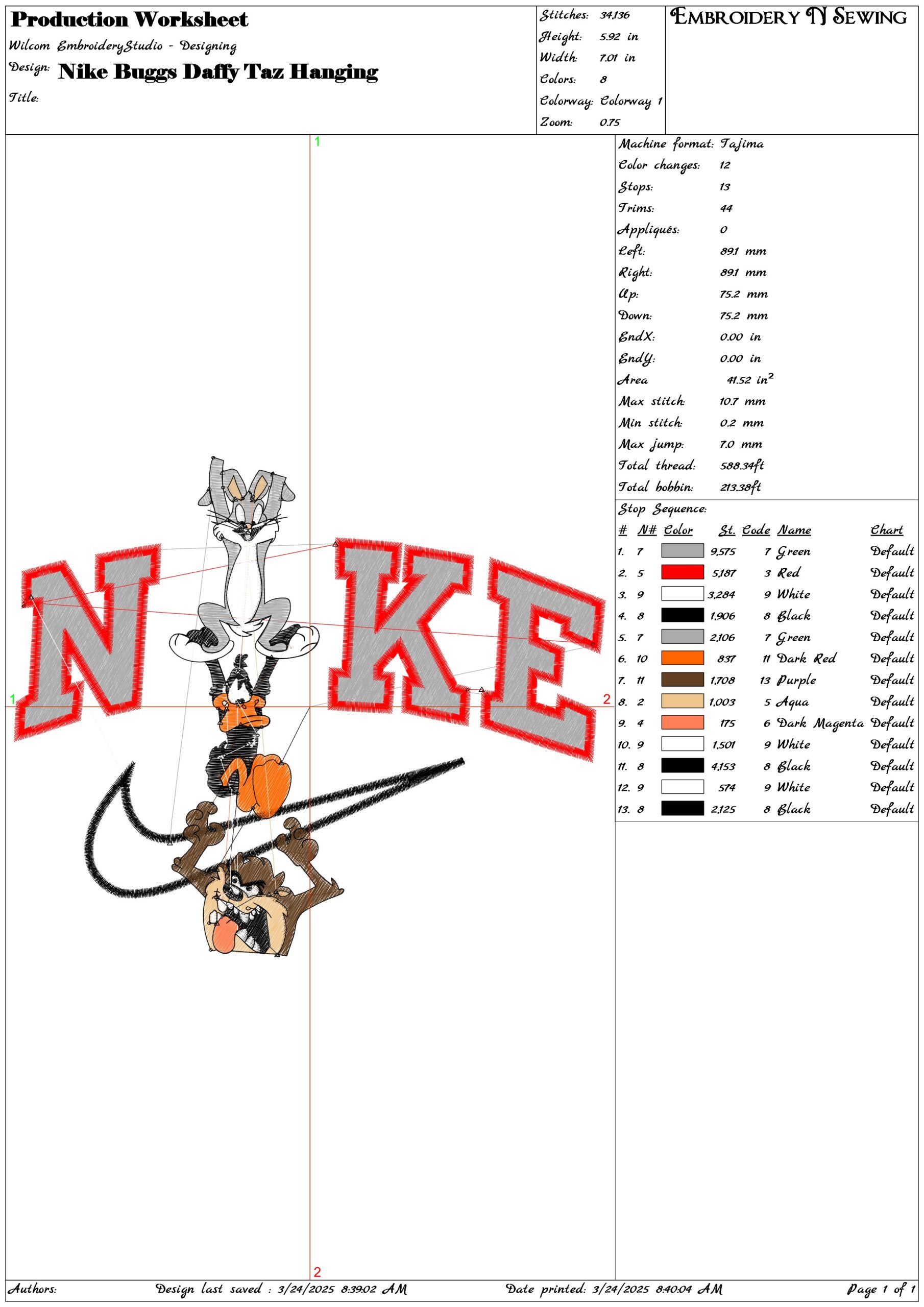Nike Swoosh Buggs Daffy Taz Hanging- Nike embroidery design file - instant download — view 3