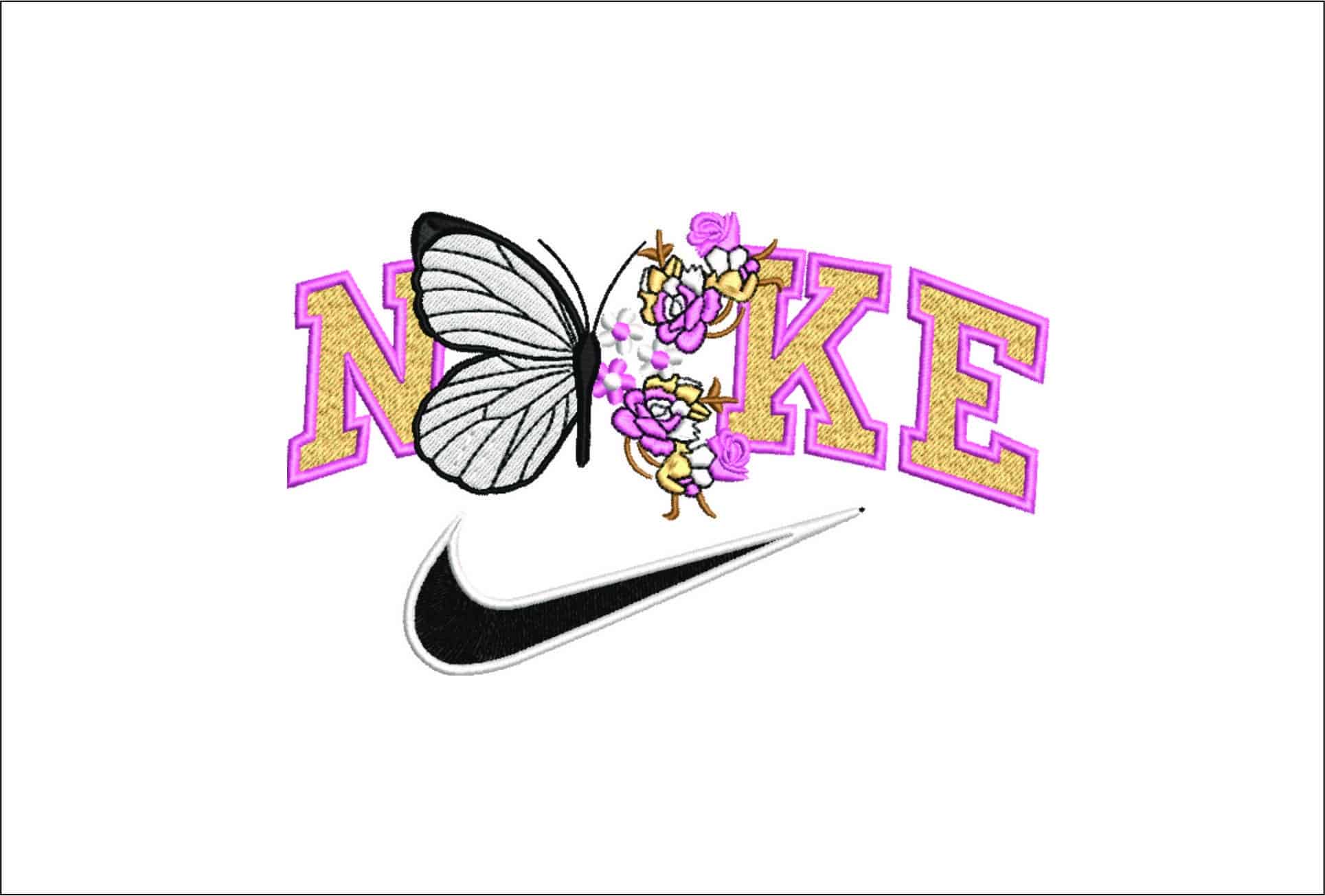 Nike Swoosh Butterflies and Flowers- Nike embroidery design file - instant download