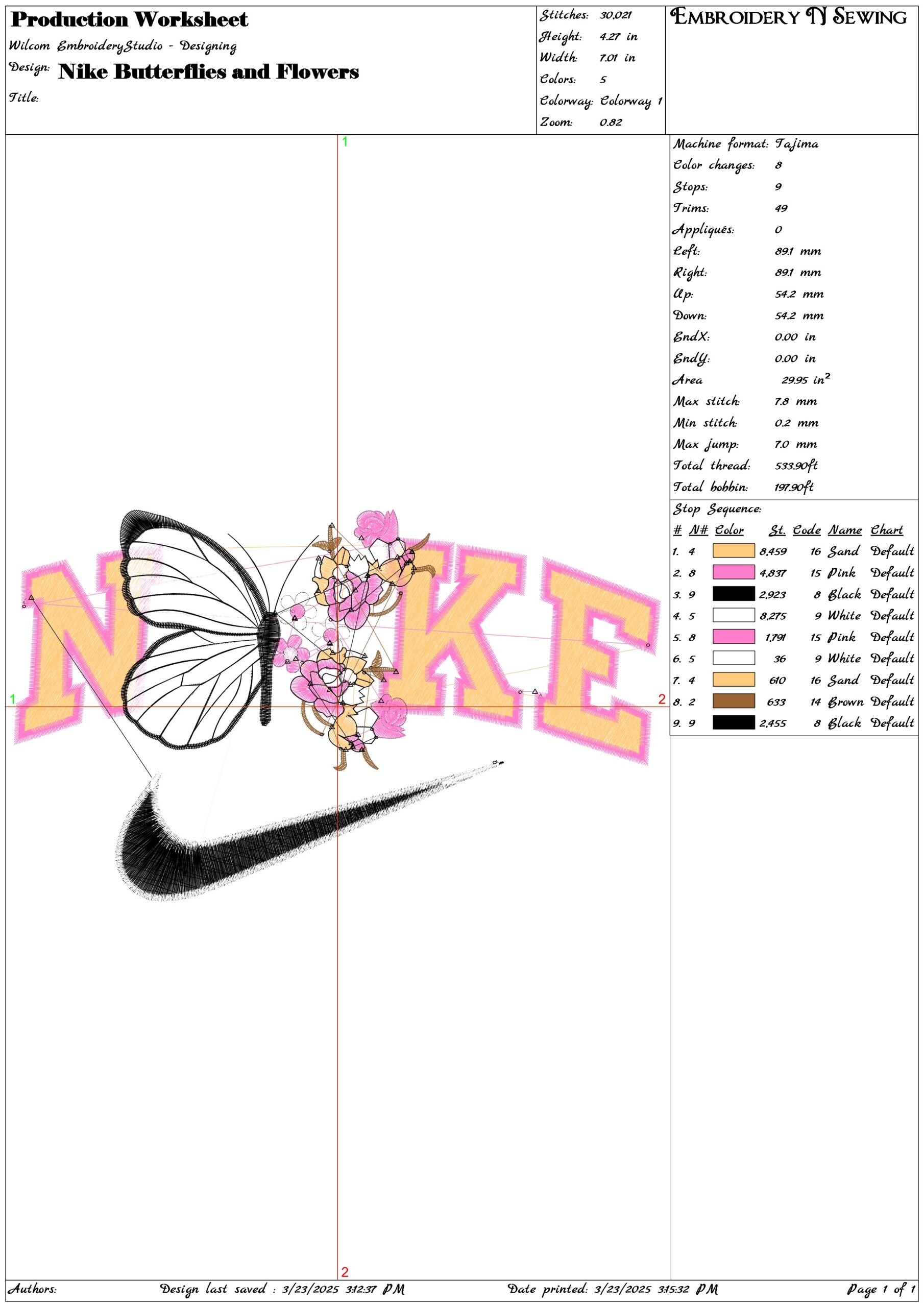 Nike Swoosh Butterflies and Flowers- Nike embroidery design file - instant download — view 3