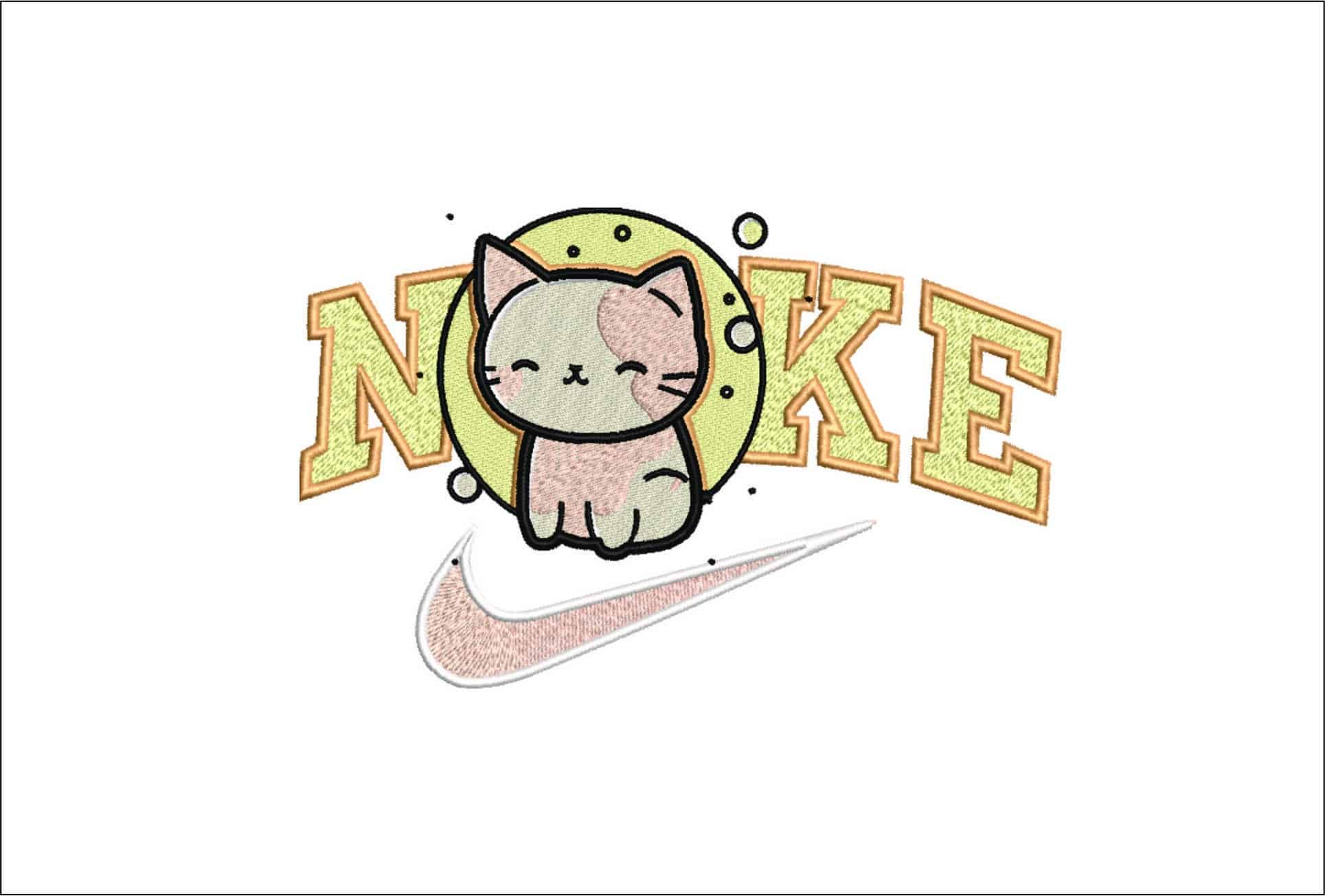 Nike Swoosh Cat and the Moon- Nike embroidery design file - instant download