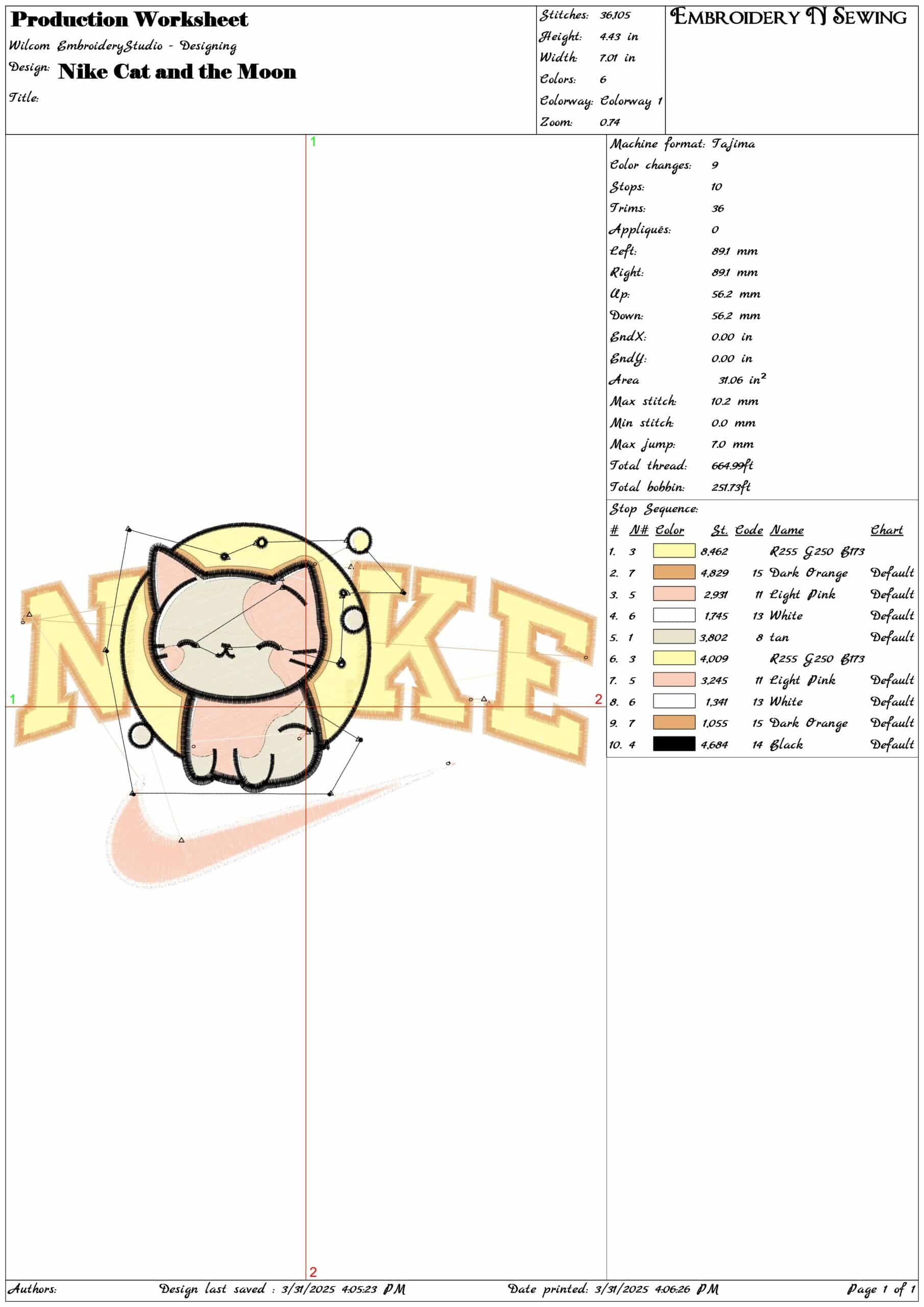 Nike Swoosh Cat and the Moon- Nike embroidery design file - instant download — view 3