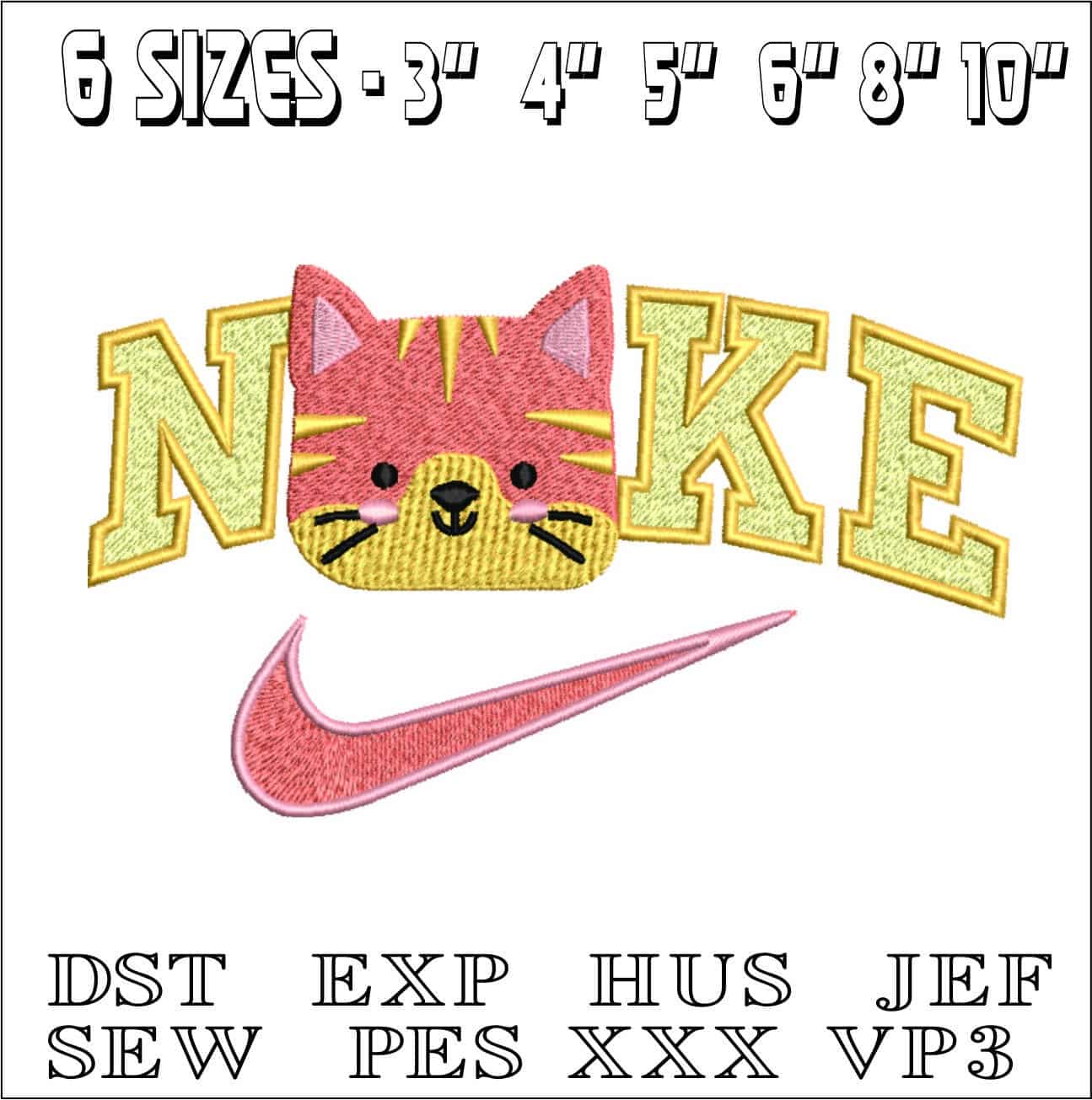 Nike Swoosh Cat on a Straight Line- Nike embroidery design file - instant download — view 2