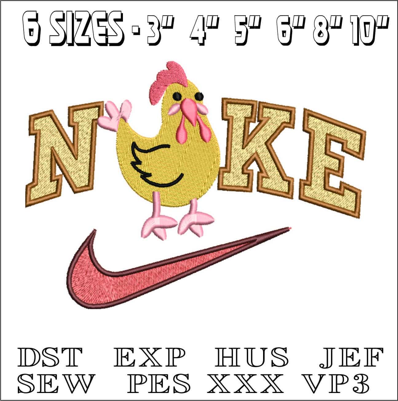 Nike Swoosh Chicken Childrens- Nike embroidery design file - instant download — view 2